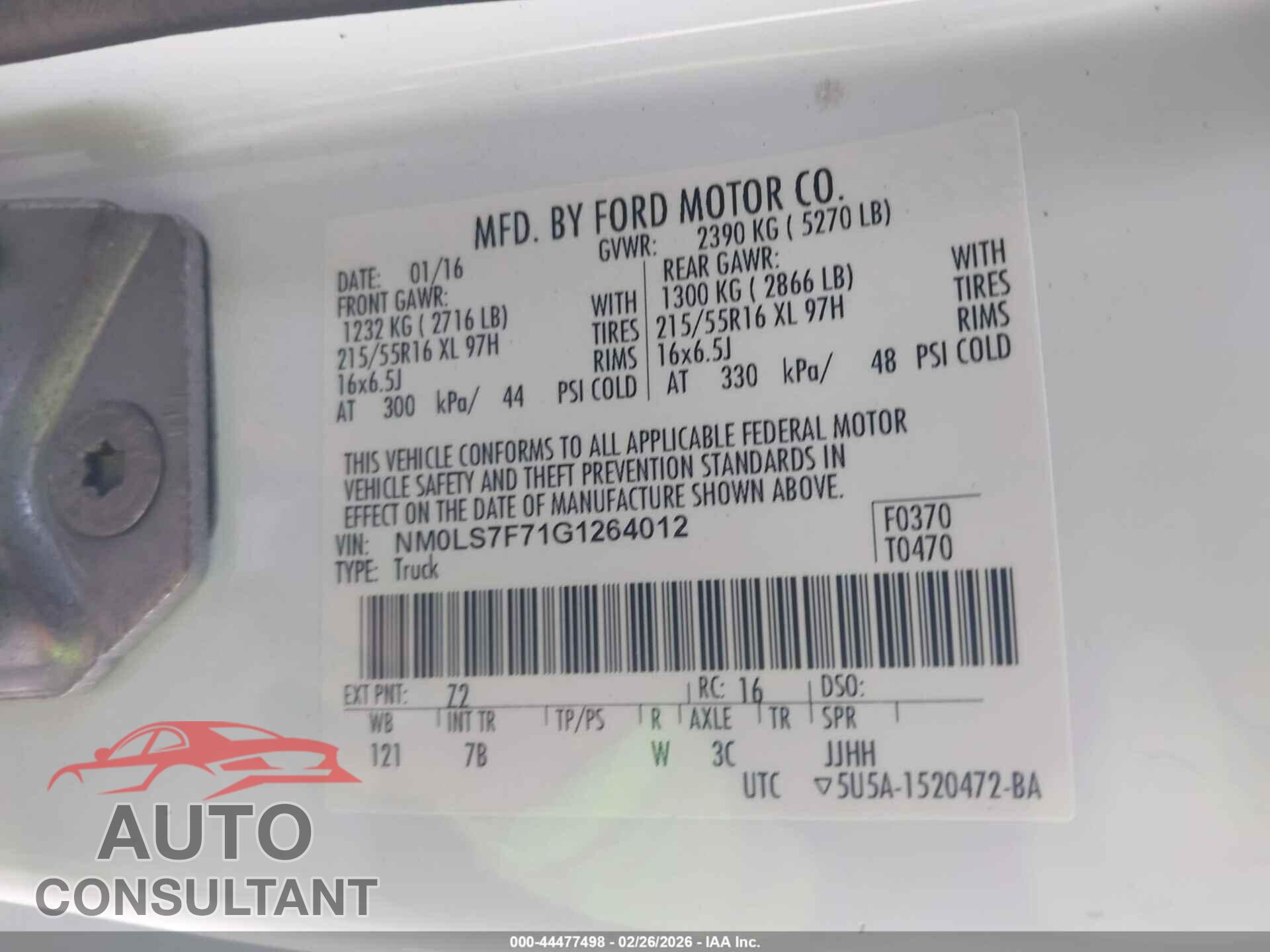 FORD TRANSIT CONNECT 2016 - NM0LS7F71G1264012