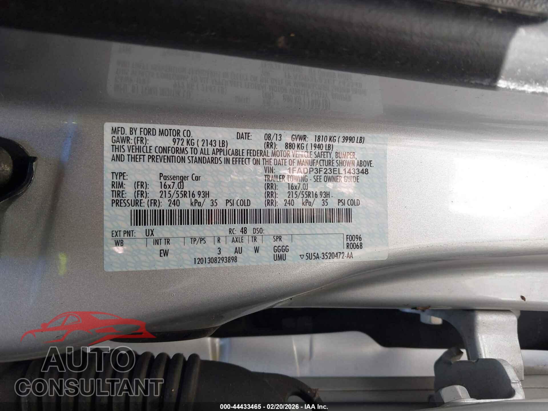 FORD FOCUS 2014 - 1FADP3F23EL143348