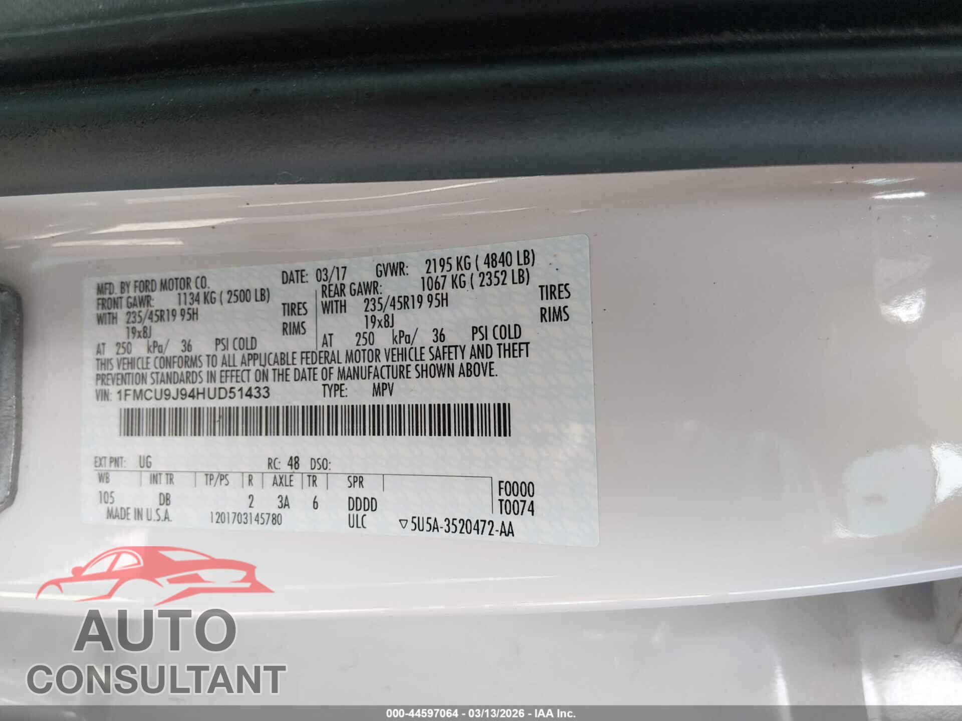 FORD ESCAPE 2017 - 1SMCU9J94HUD51433