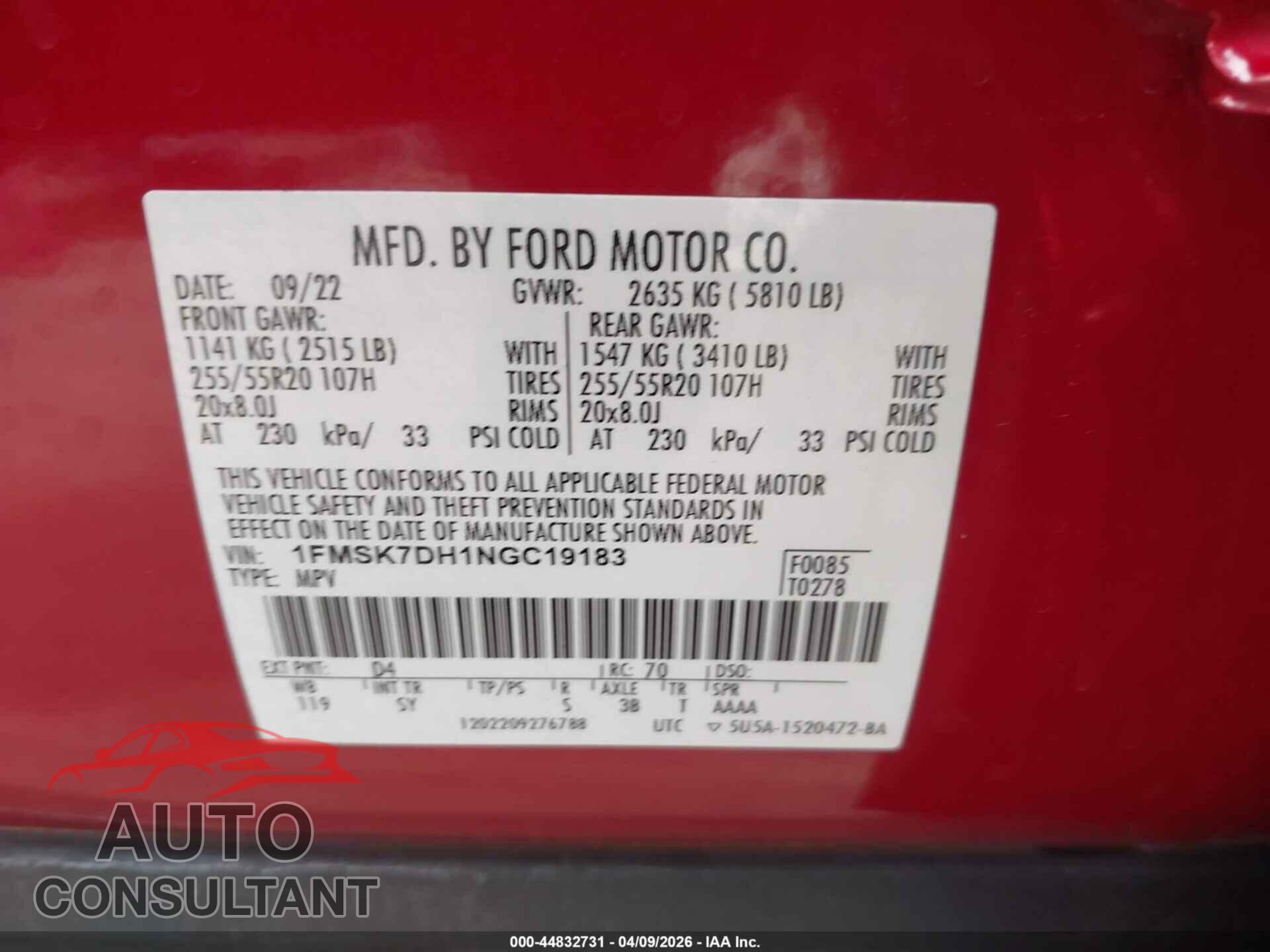 FORD EXPLORER 2022 - 1FMSK7DH1NGC19183