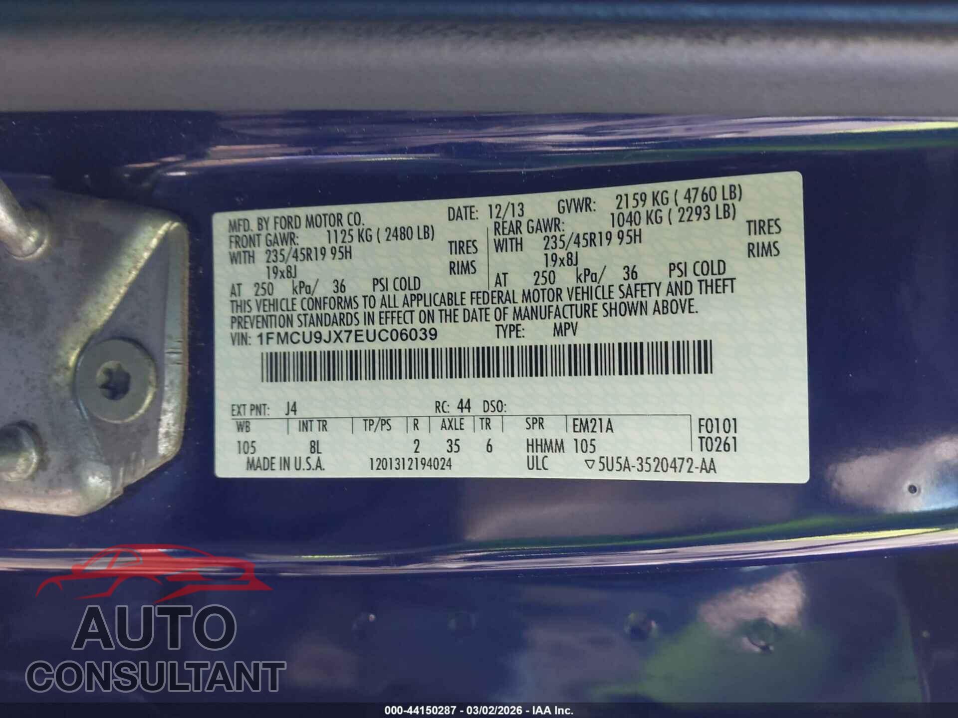 FORD ESCAPE 2014 - 1FMCU9JX7EUC06039