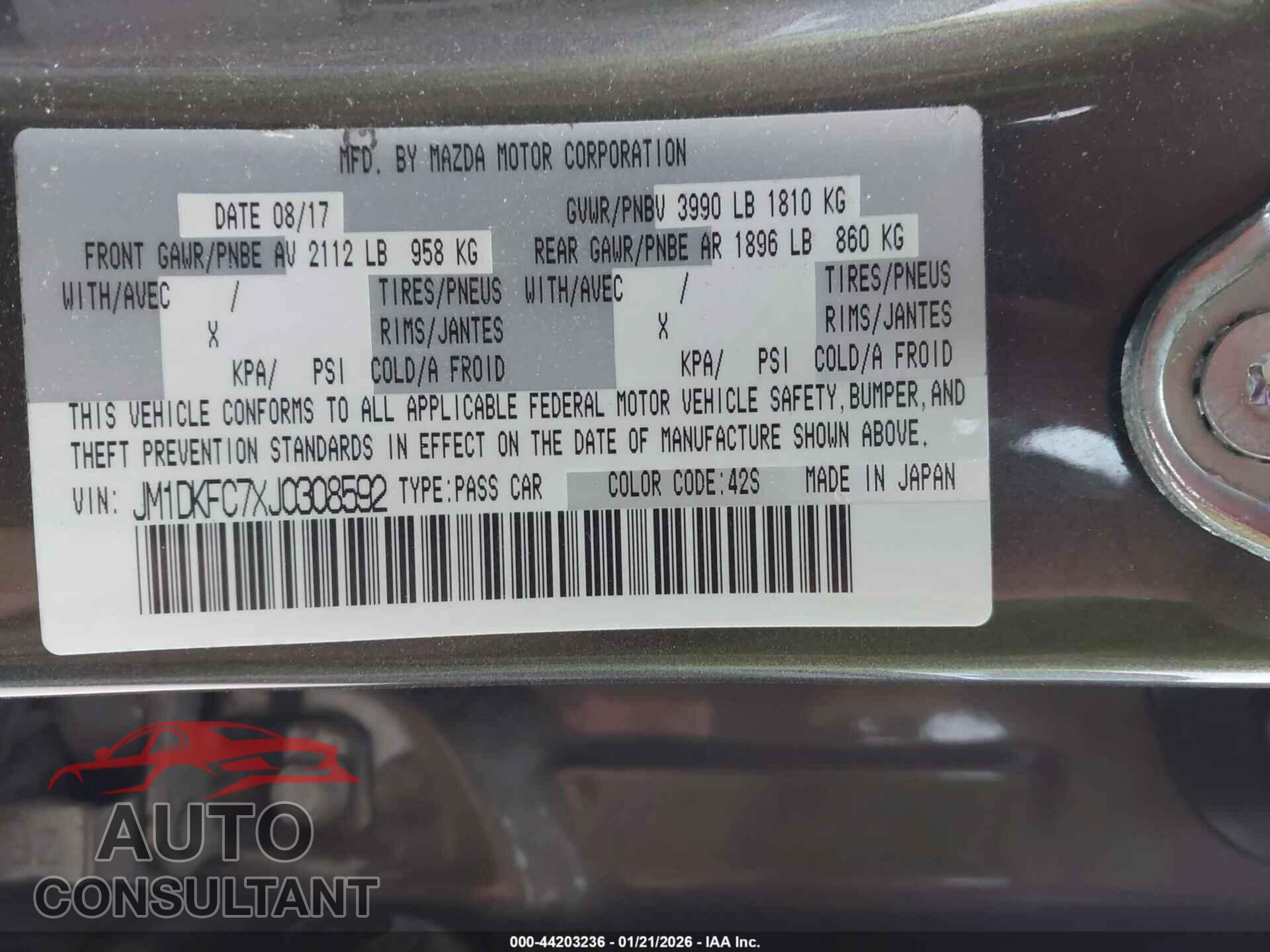 MAZDA CX-3 2018 - JM1DKFC7XJ0308592