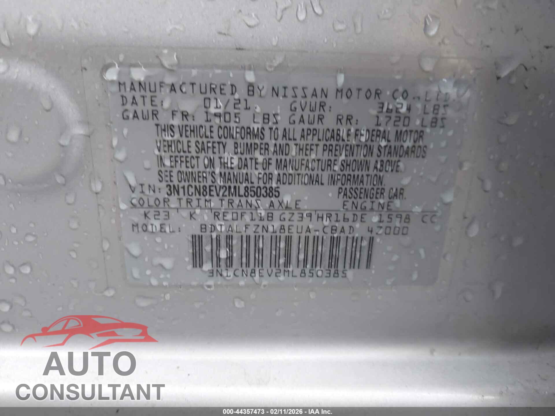 NISSAN VERSA 2021 - 3N1CN8EV2ML850385