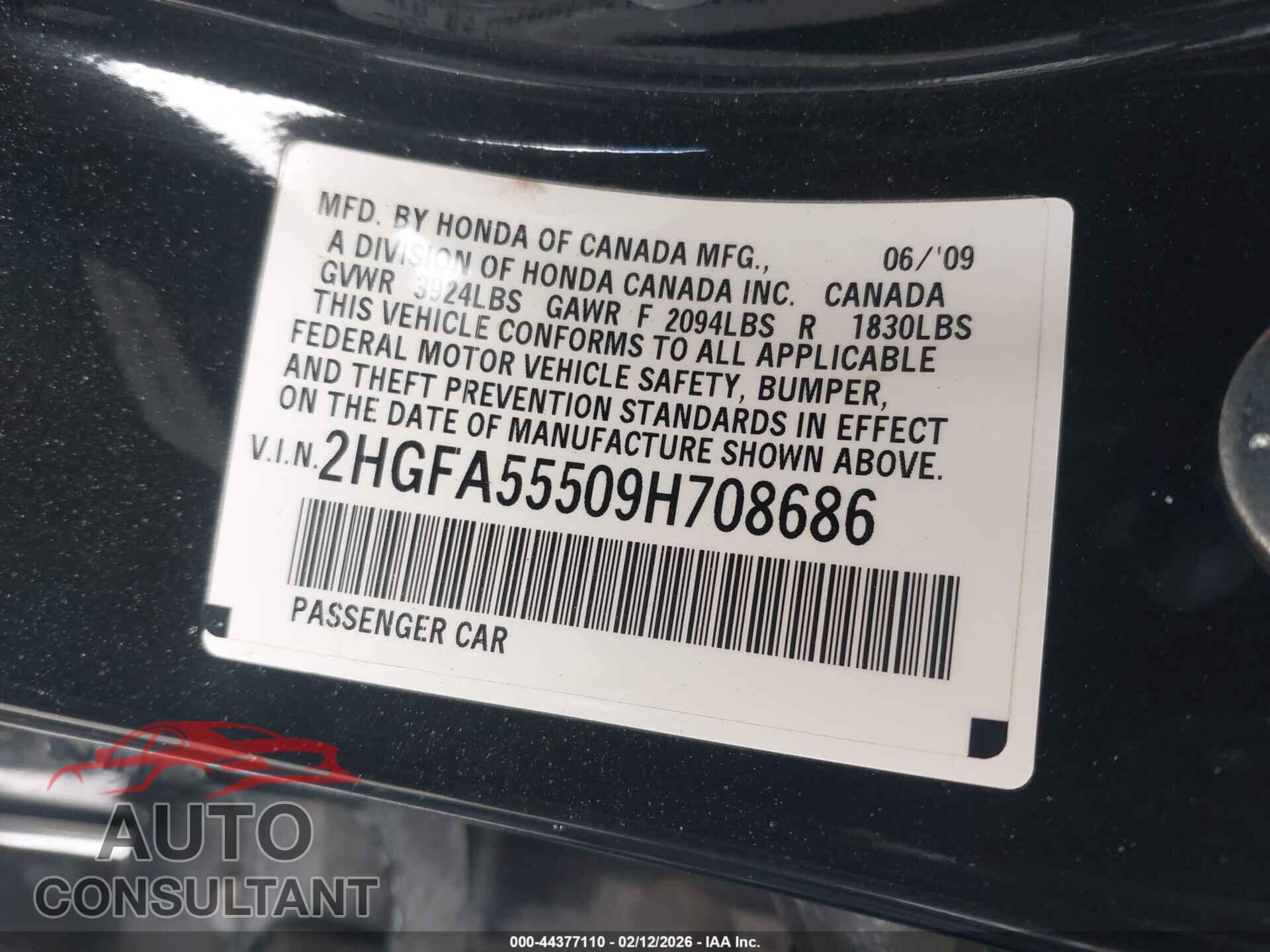 HONDA CIVIC 2009 - 2HGFA55509H708686