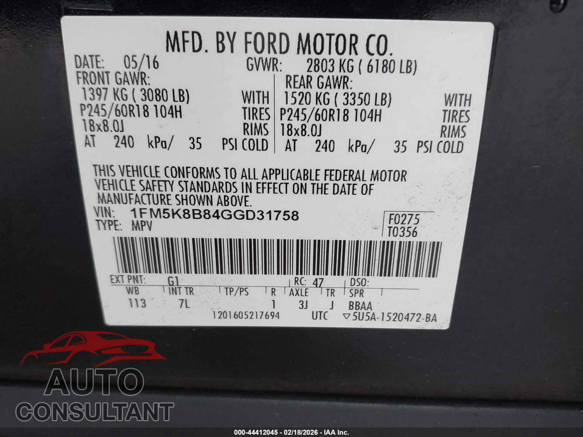 FORD EXPLORER 2016 - 1FM5K8B84GGD31758
