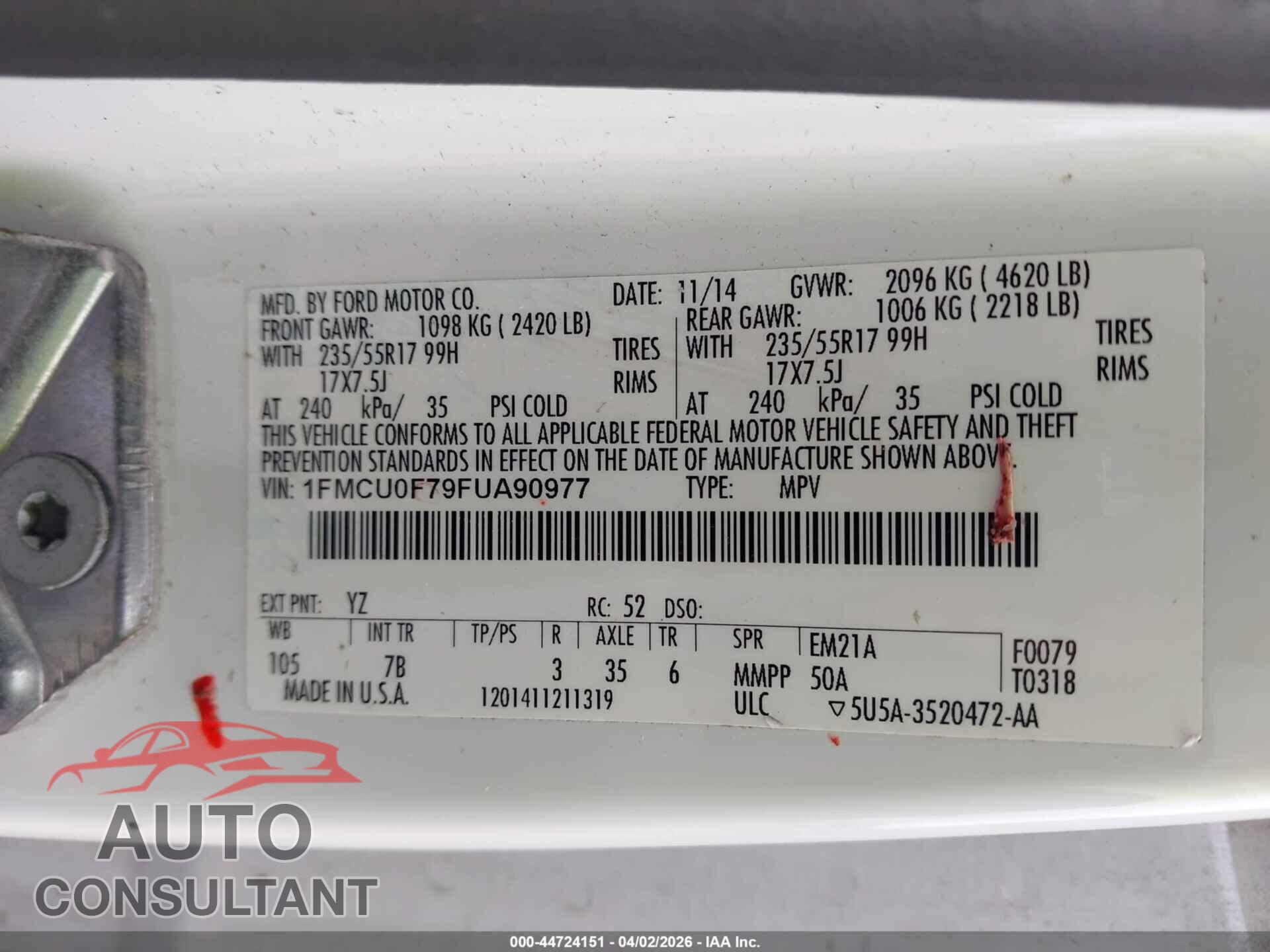 FORD ESCAPE 2015 - 1FMCU0F79FUA90977