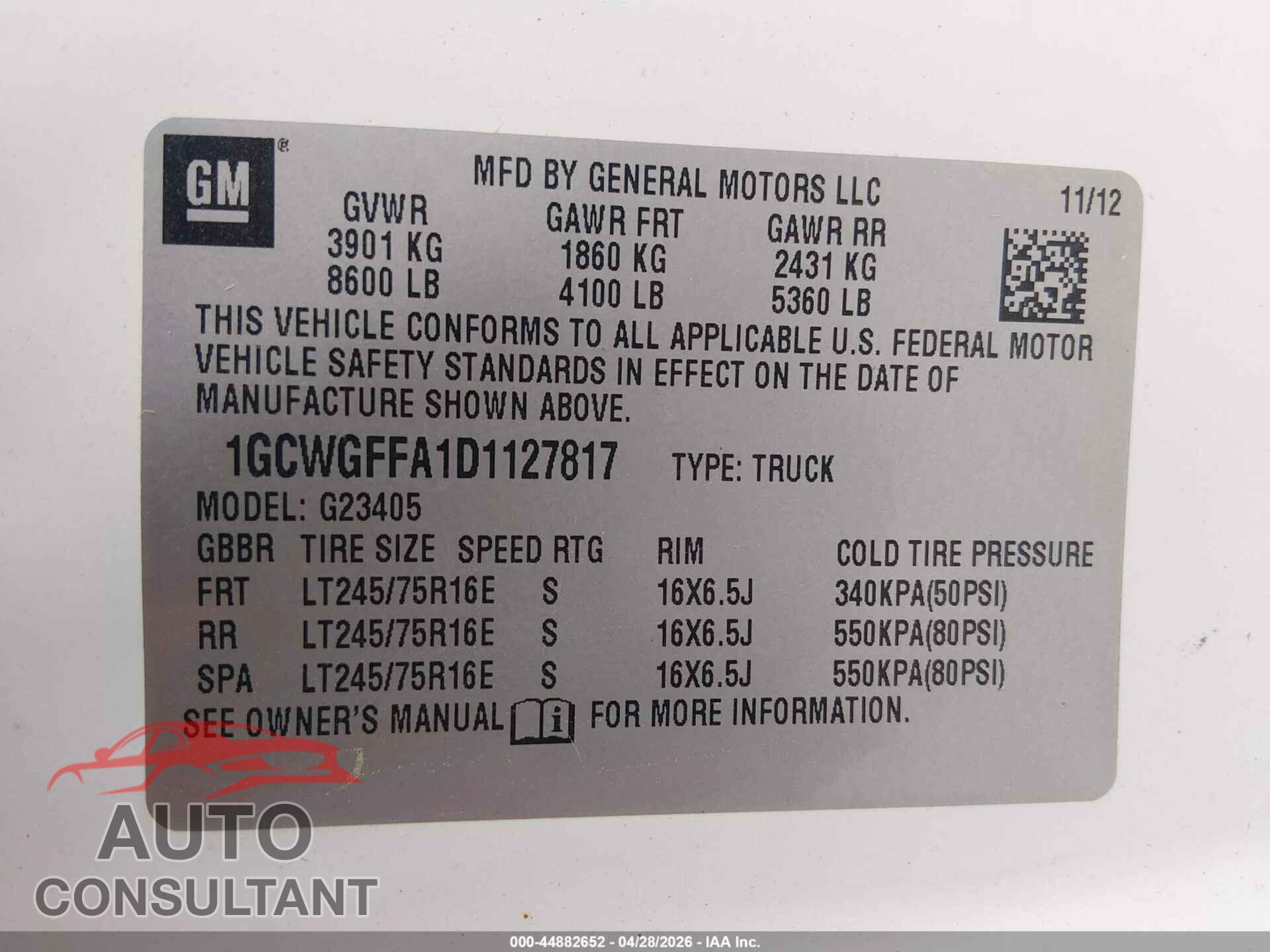 CHEVROLET EXPRESS 2500 2013 - 1GCWGFFA1D1127817