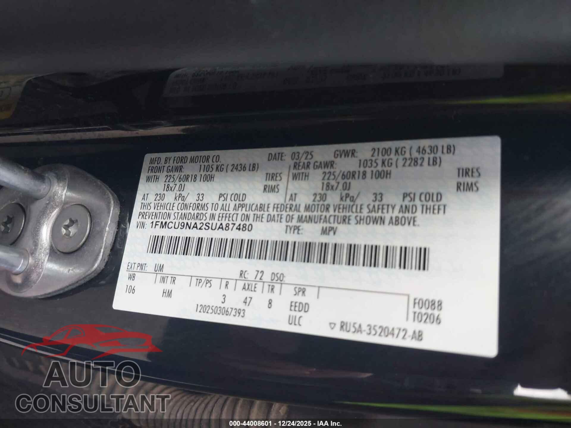 FORD ESCAPE 2025 - 1FMCU9NA2SUA87480