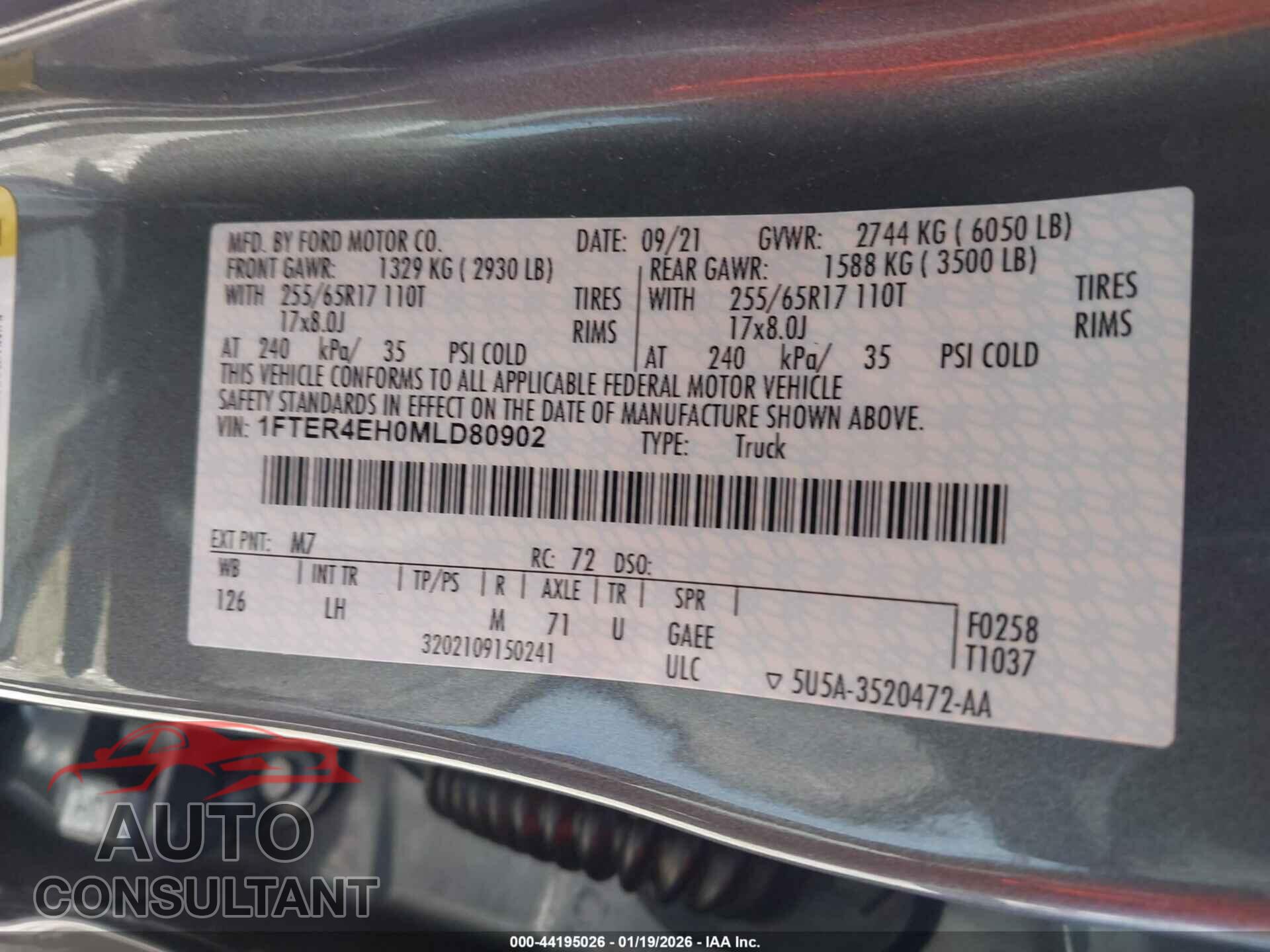 FORD RANGER 2021 - 1FTER4EH0MLD80902
