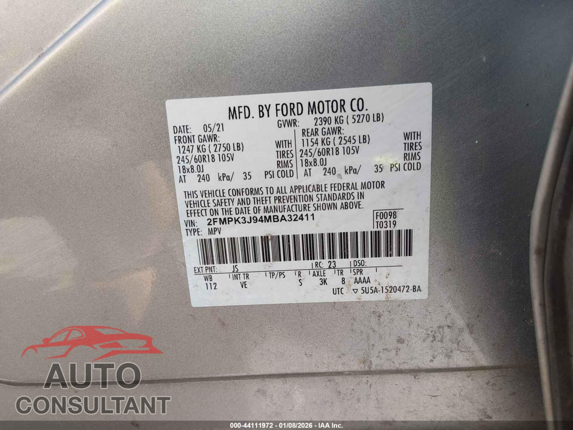 FORD EDGE 2021 - 2FMPK3J94MBA32411