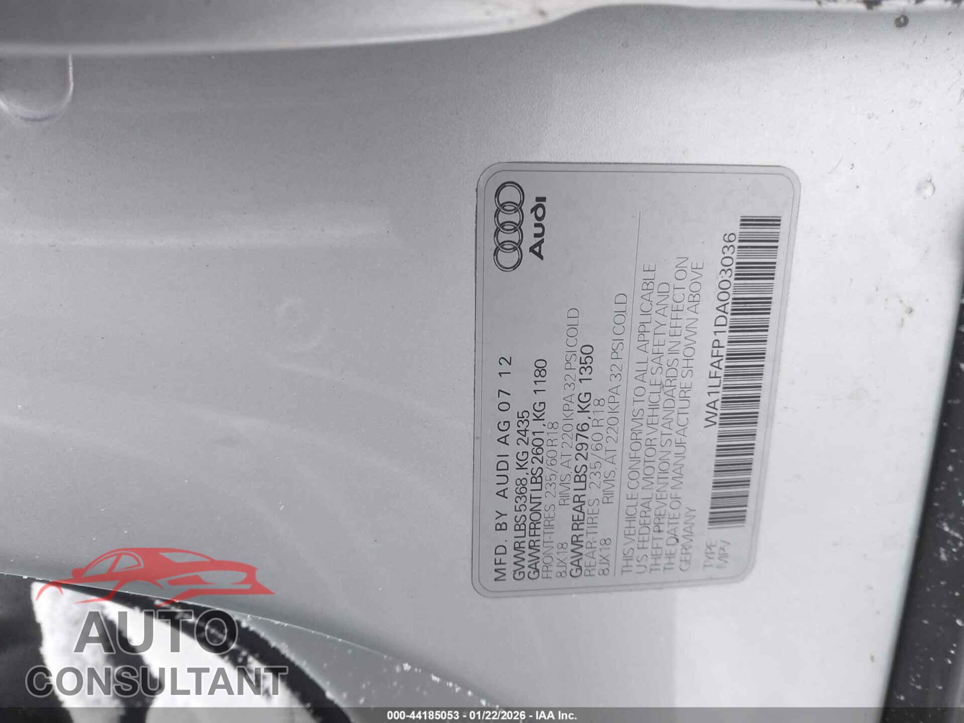 AUDI Q5 2013 - WA1LFAFP1DA003036