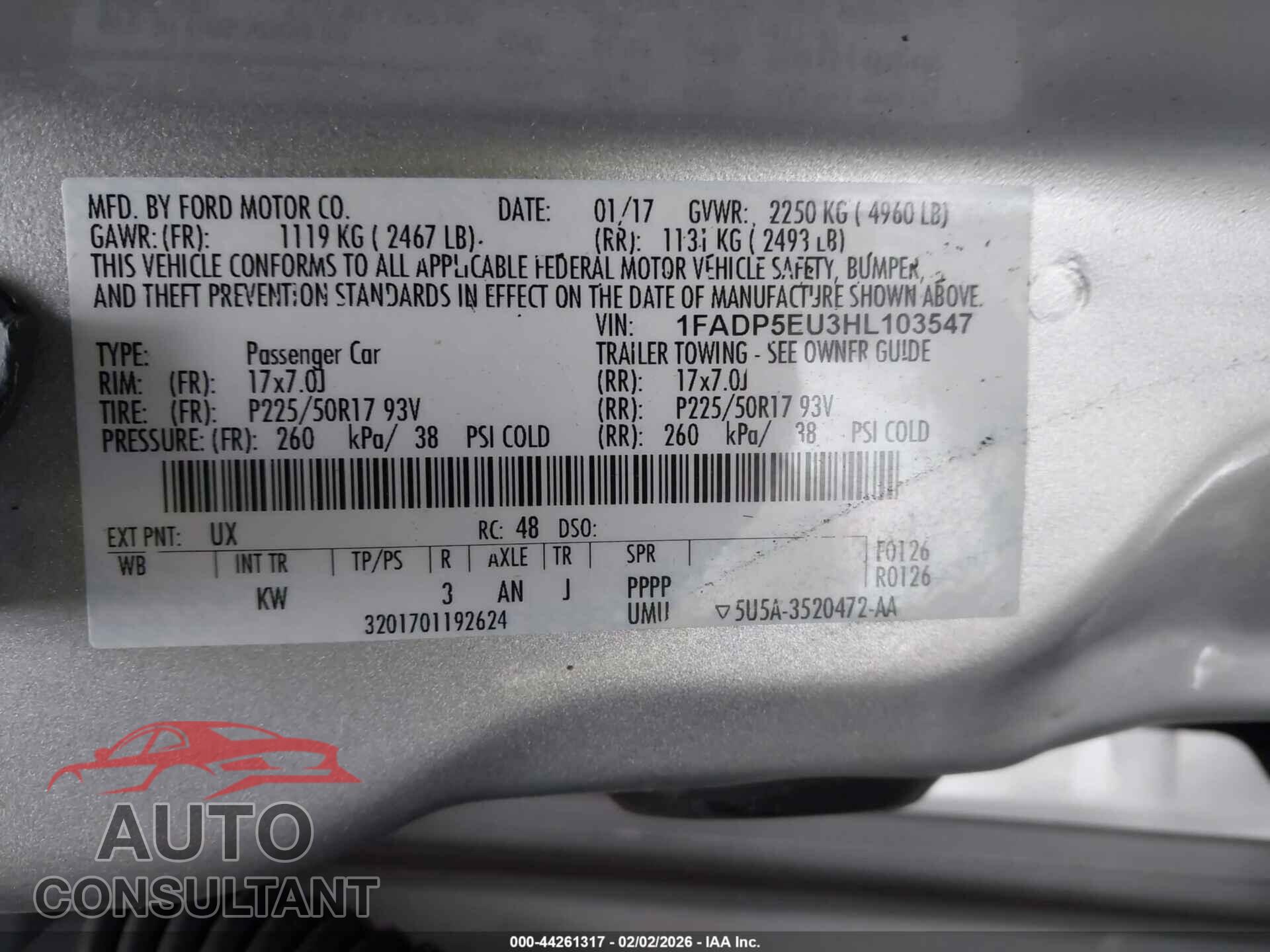 FORD C-MAX ENERGI 2017 - 1FADP5EU3HL103547