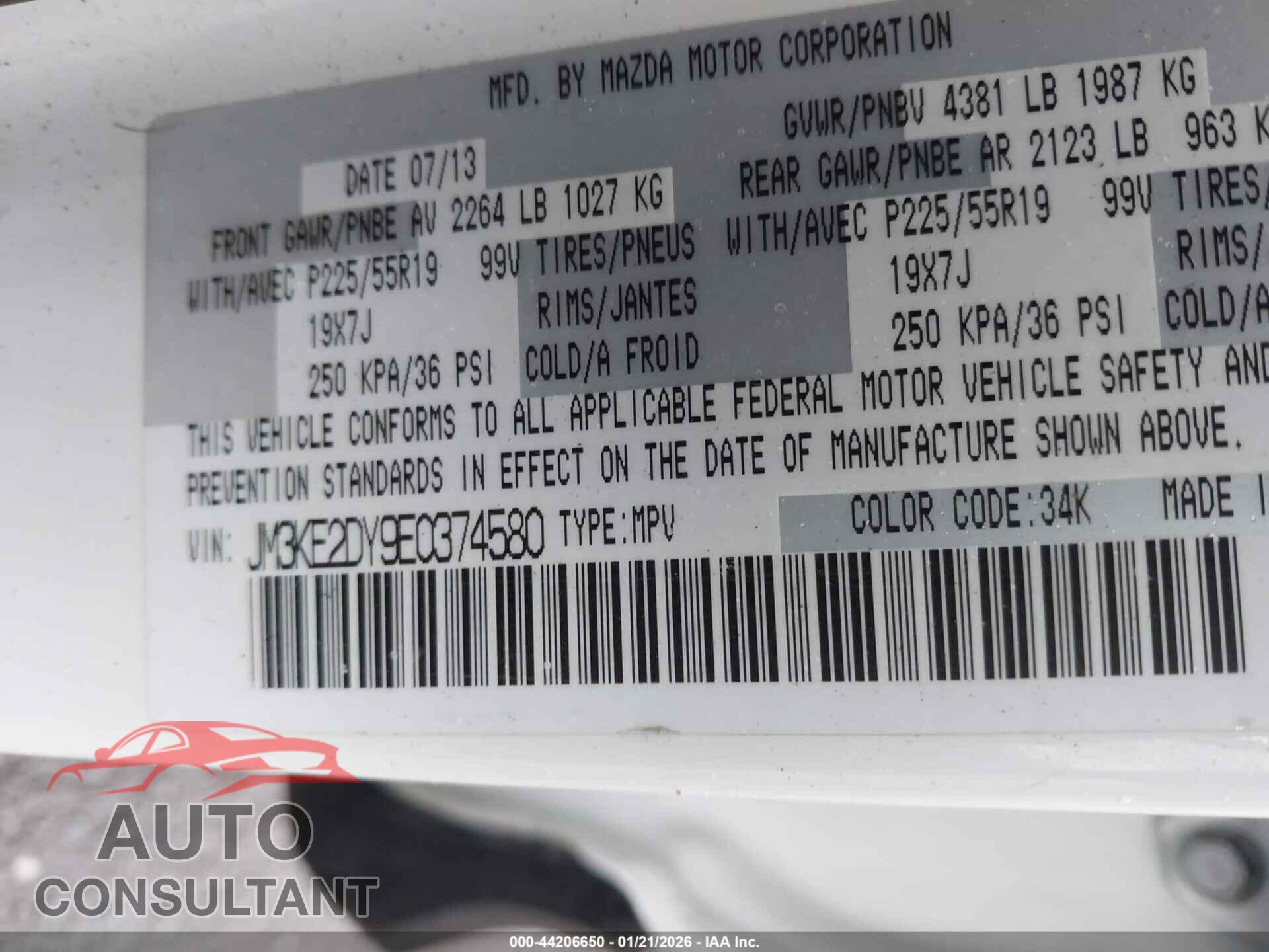MAZDA CX-5 2014 - JM3KE2DY9E0374580