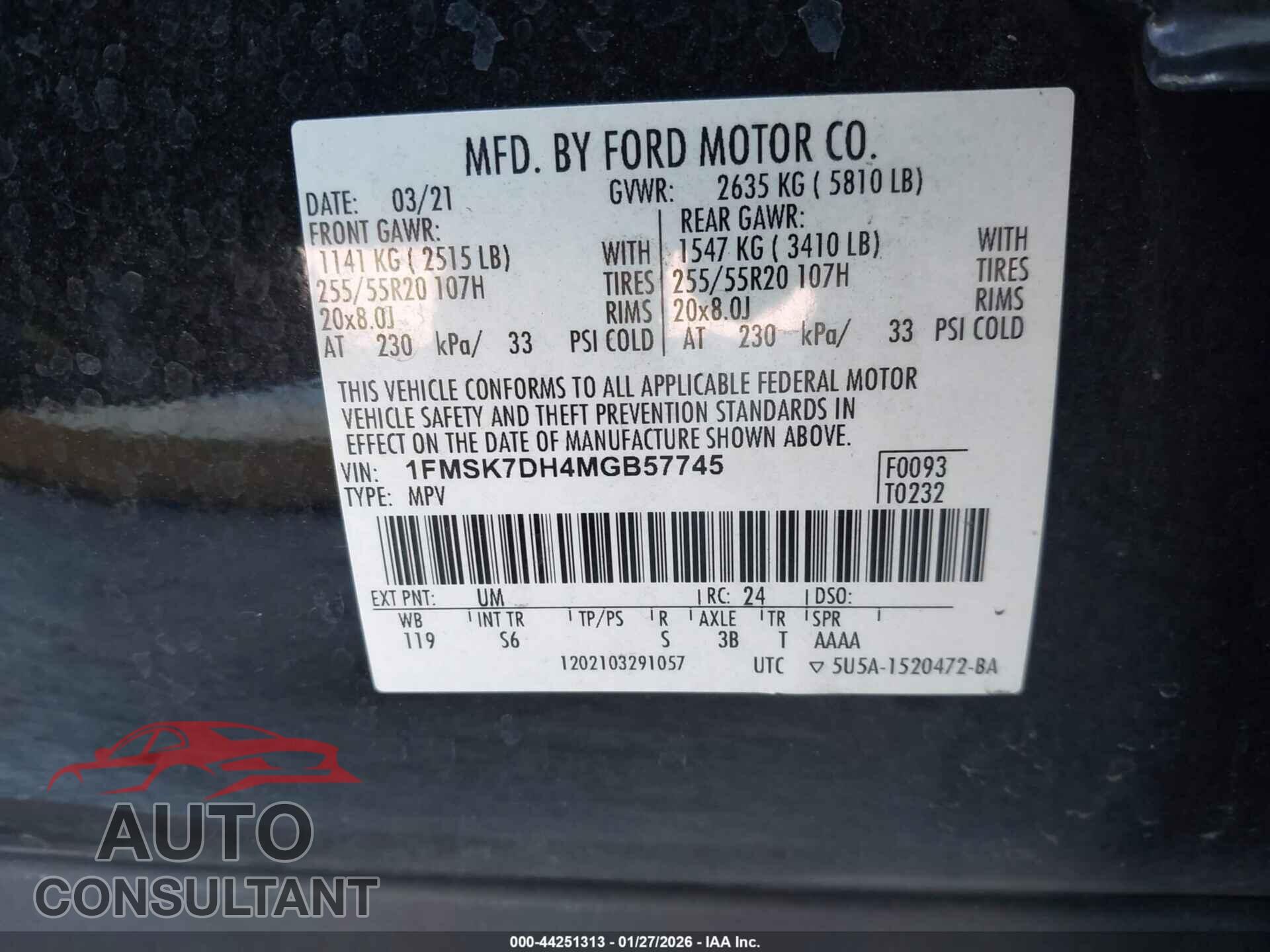 FORD EXPLORER 2021 - 1FMSK7DH4MGB57745
