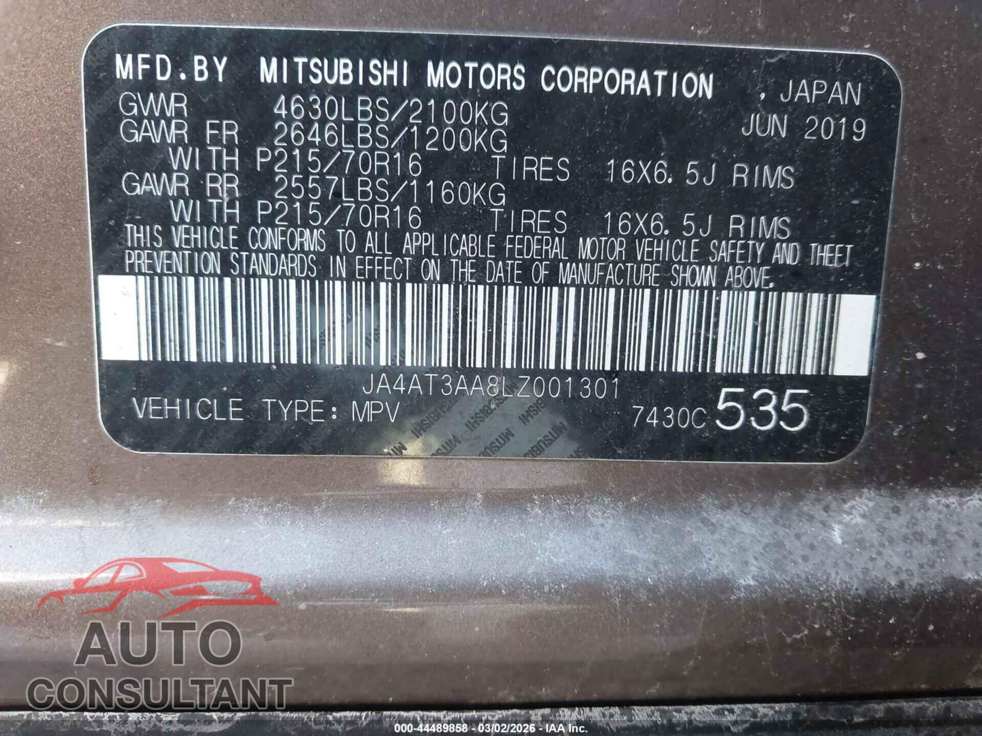 MITSUBISHI ECLIPSE CROSS 2020 - JA4AT3AA8LZ001301
