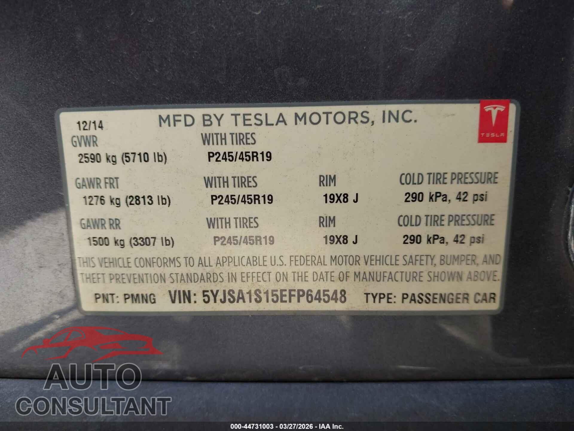 TESLA MODEL S 2014 - 5YJSA1S15EFP64548