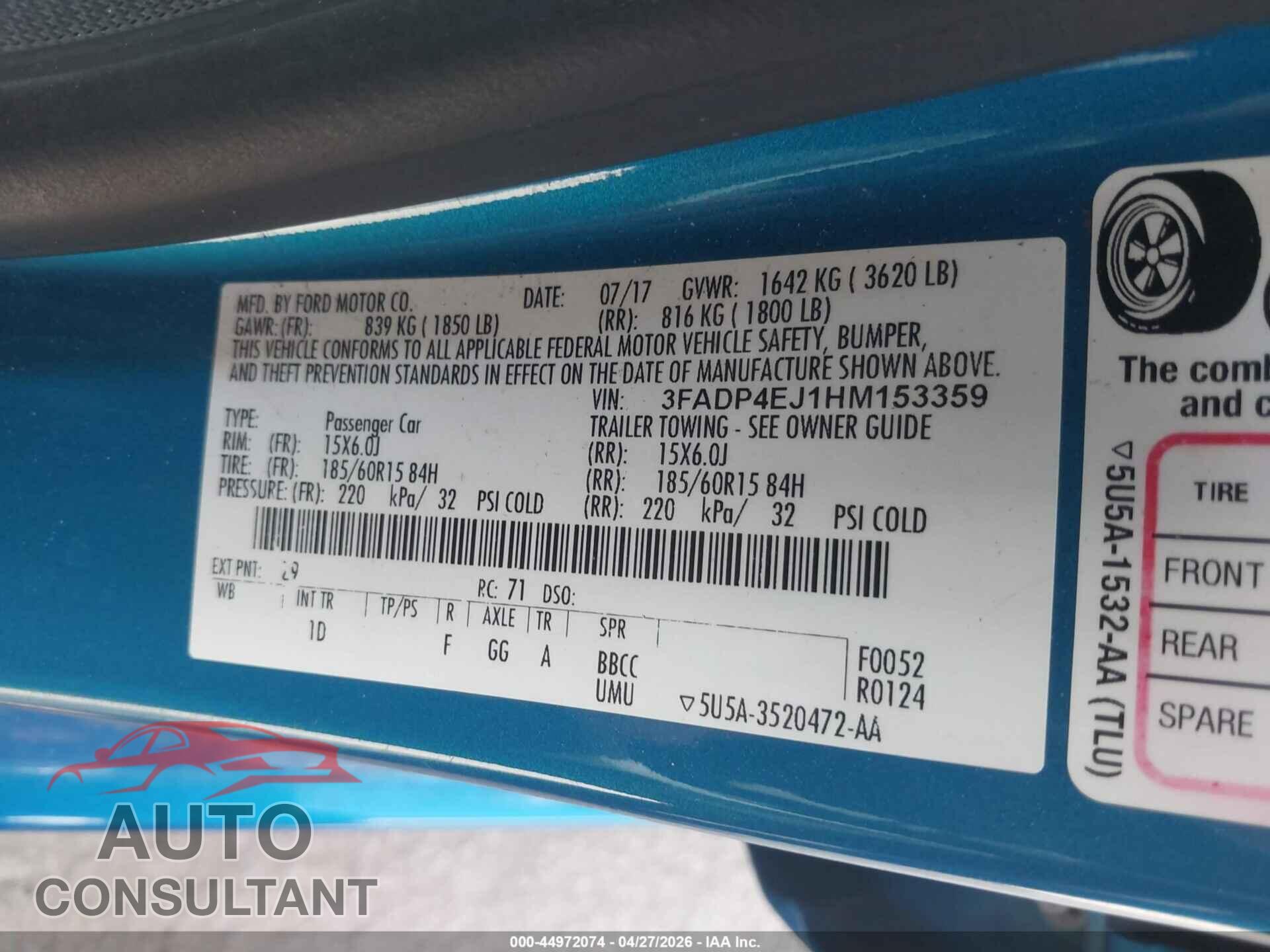 FORD FIESTA 2017 - 3FADP4EJ1HM153359