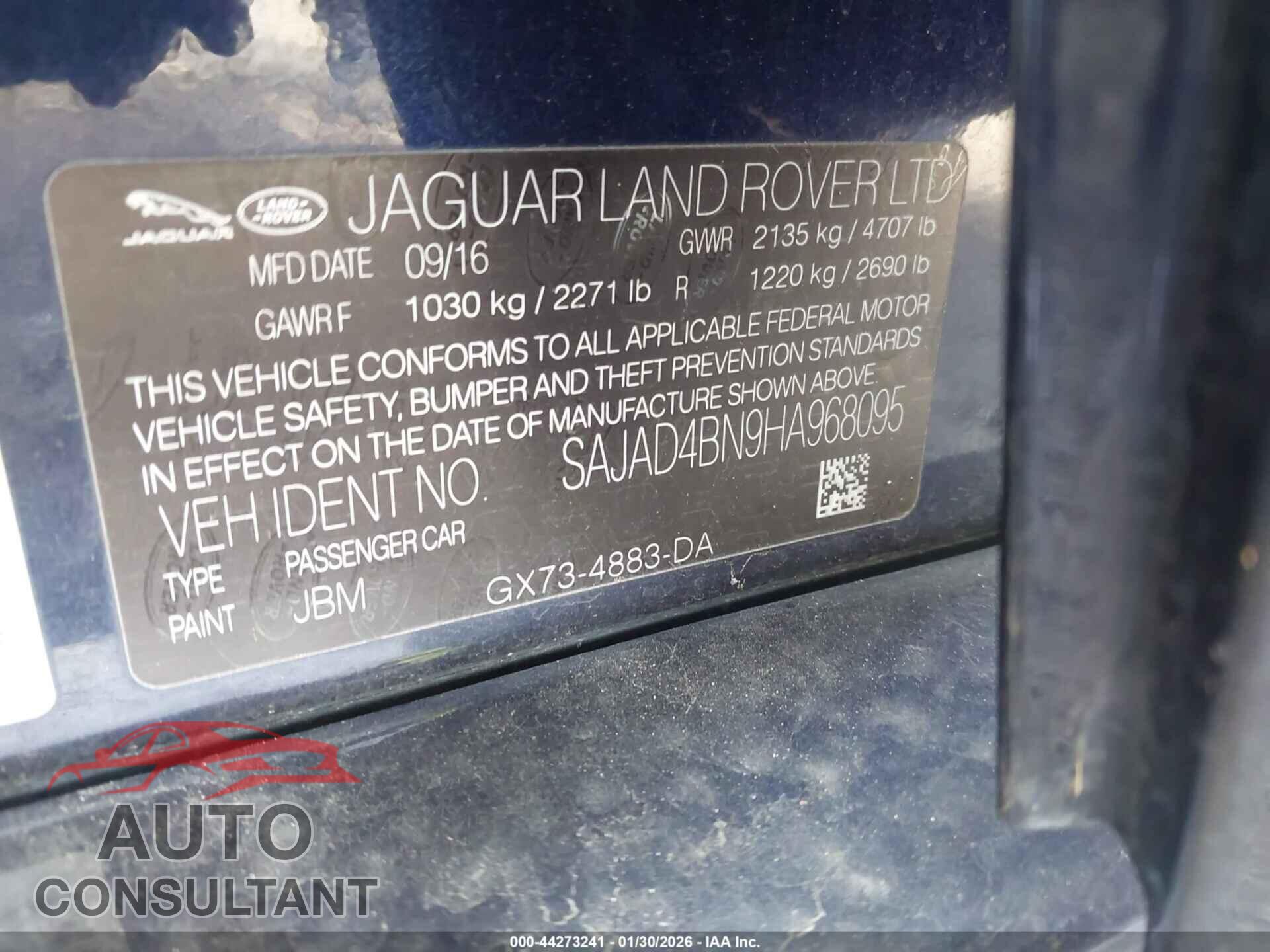 JAGUAR XE 2017 - SAJAD4BN9HA968095
