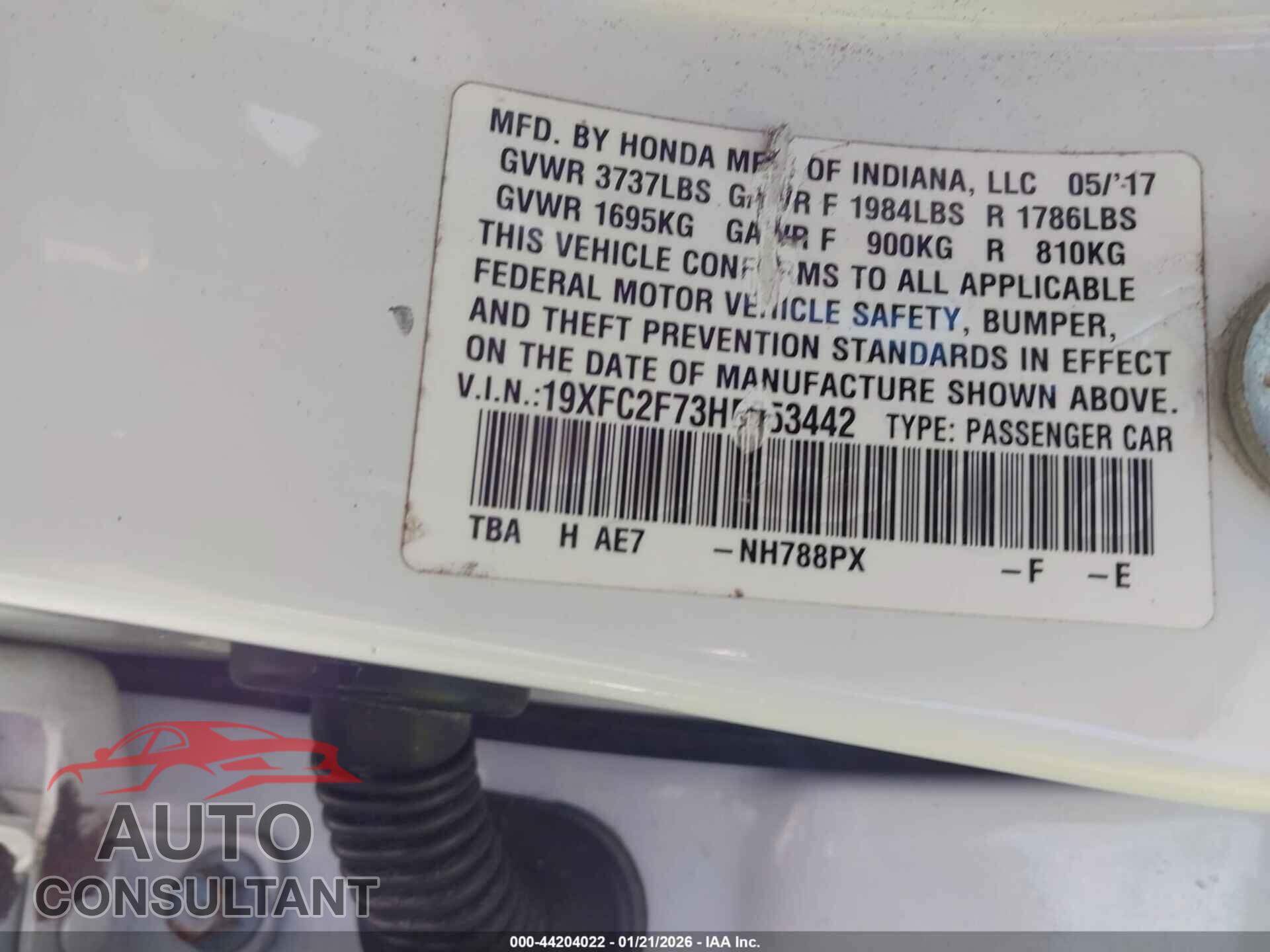 HONDA CIVIC 2017 - 19XFC2F73HE053442