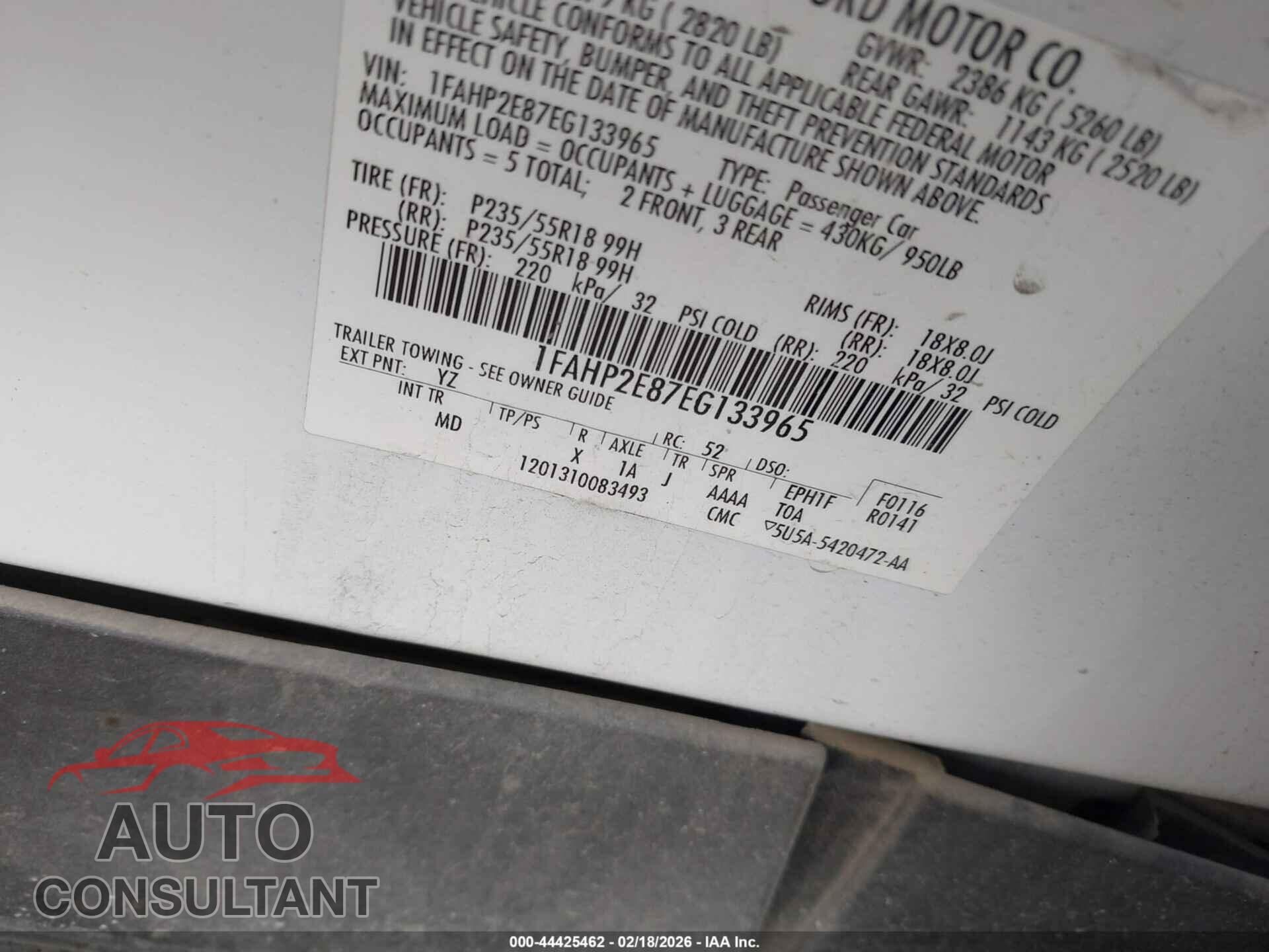 FORD TAURUS 2014 - 1FAHP2E87EG133965