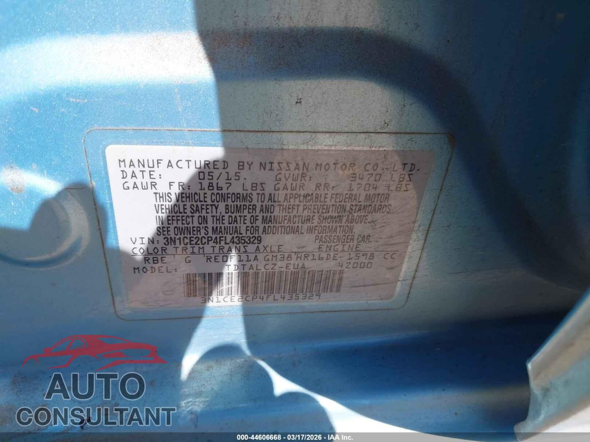 NISSAN VERSA NOTE 2015 - 3N1CE2CP4FL435329