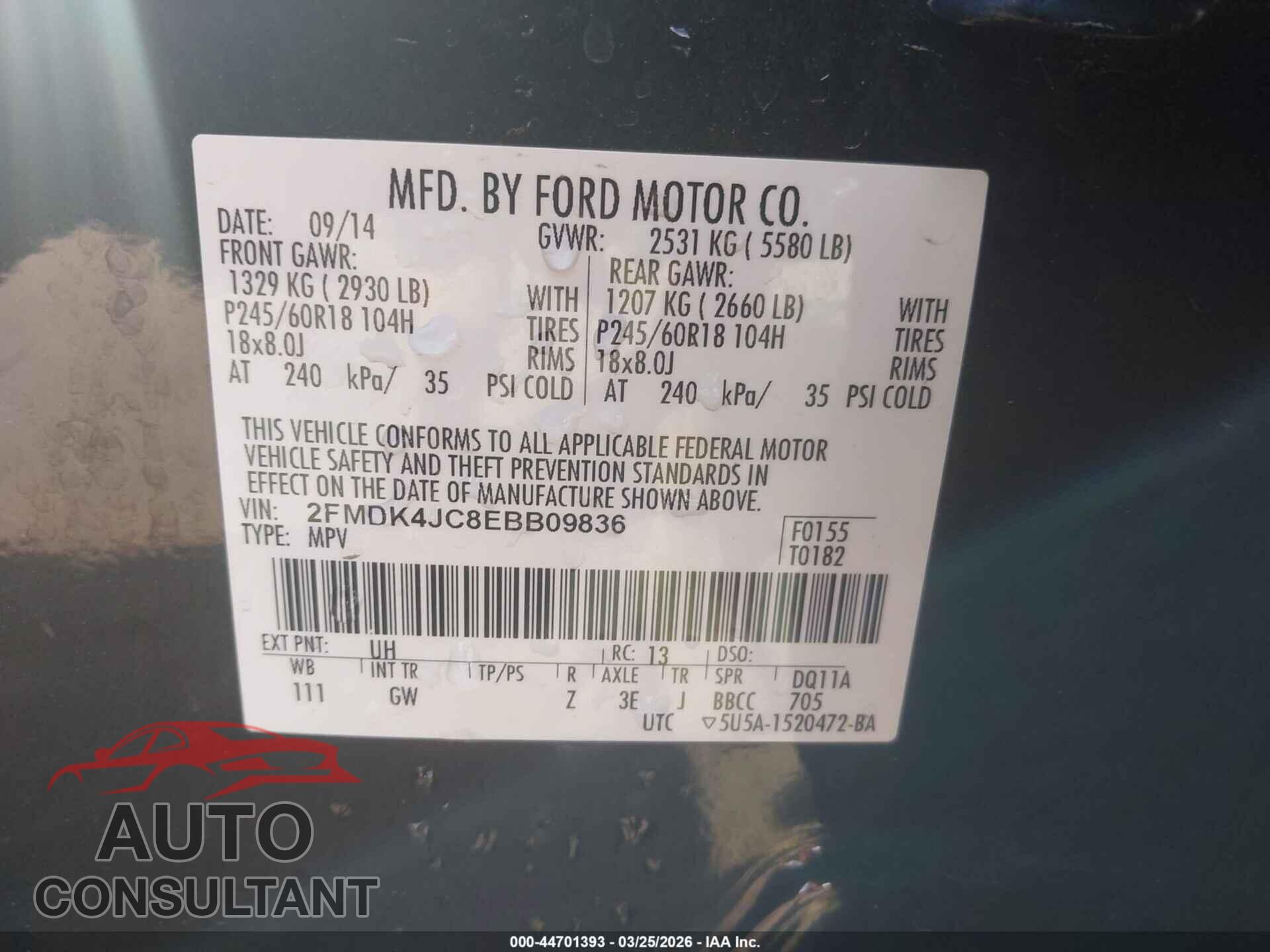 FORD EDGE 2014 - 2FMDK4JC8EBB09836