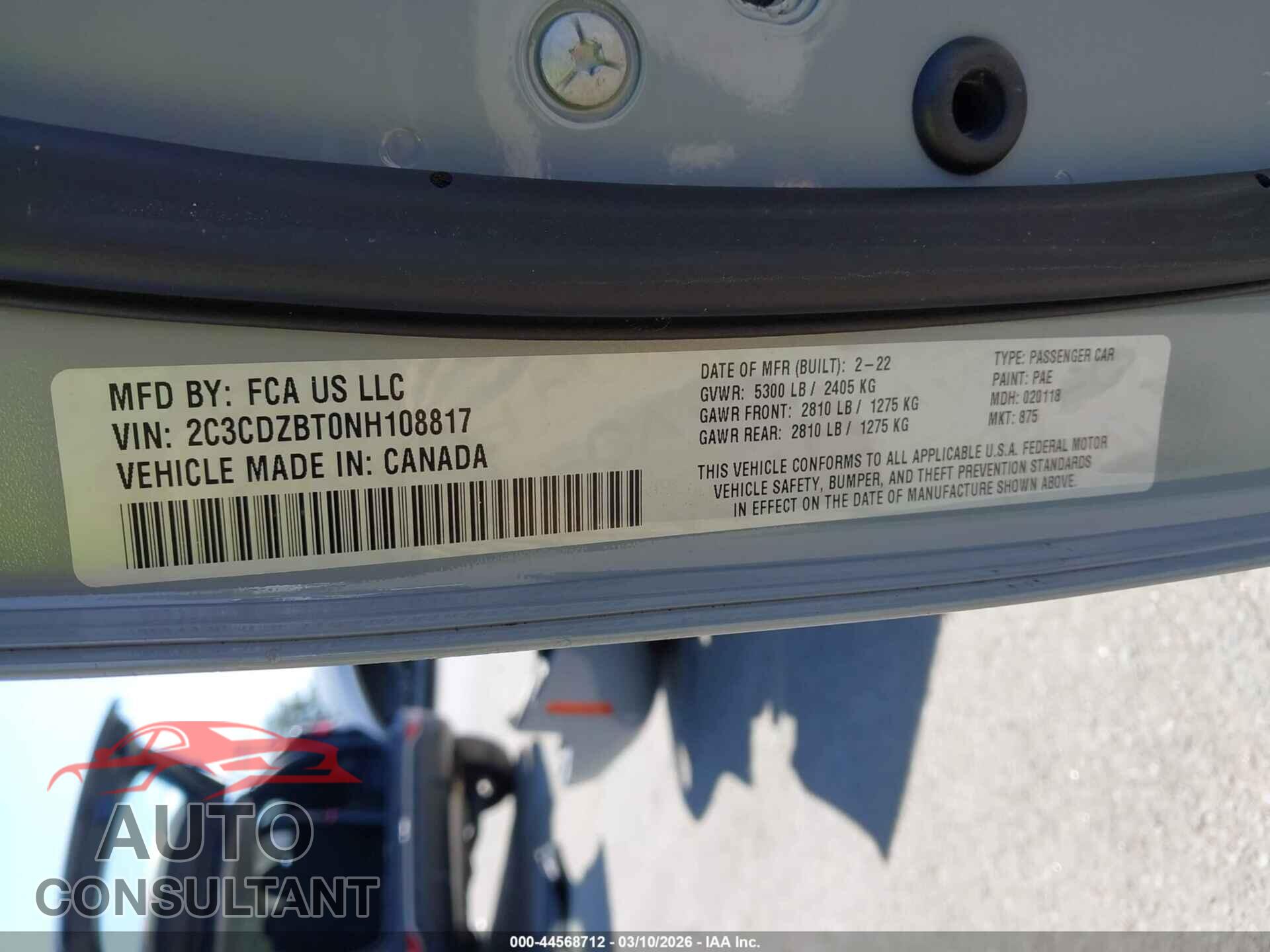 DODGE CHALLENGER 2022 - 2C3CDZBT0NH108817