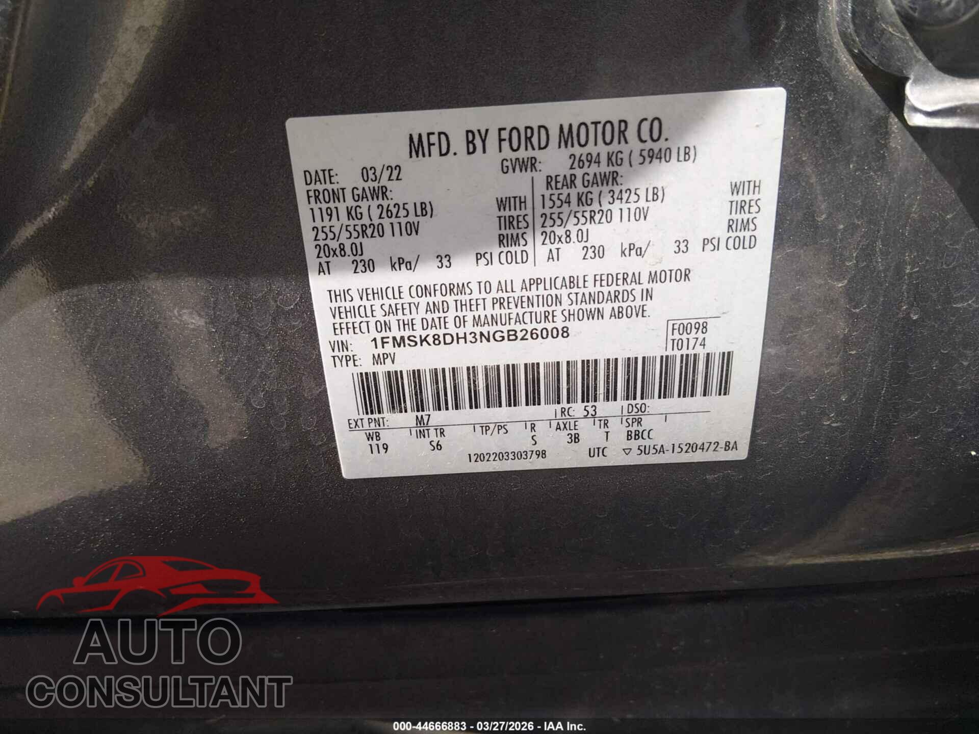 FORD EXPLORER 2022 - 1FMSK8DH3NGB26008