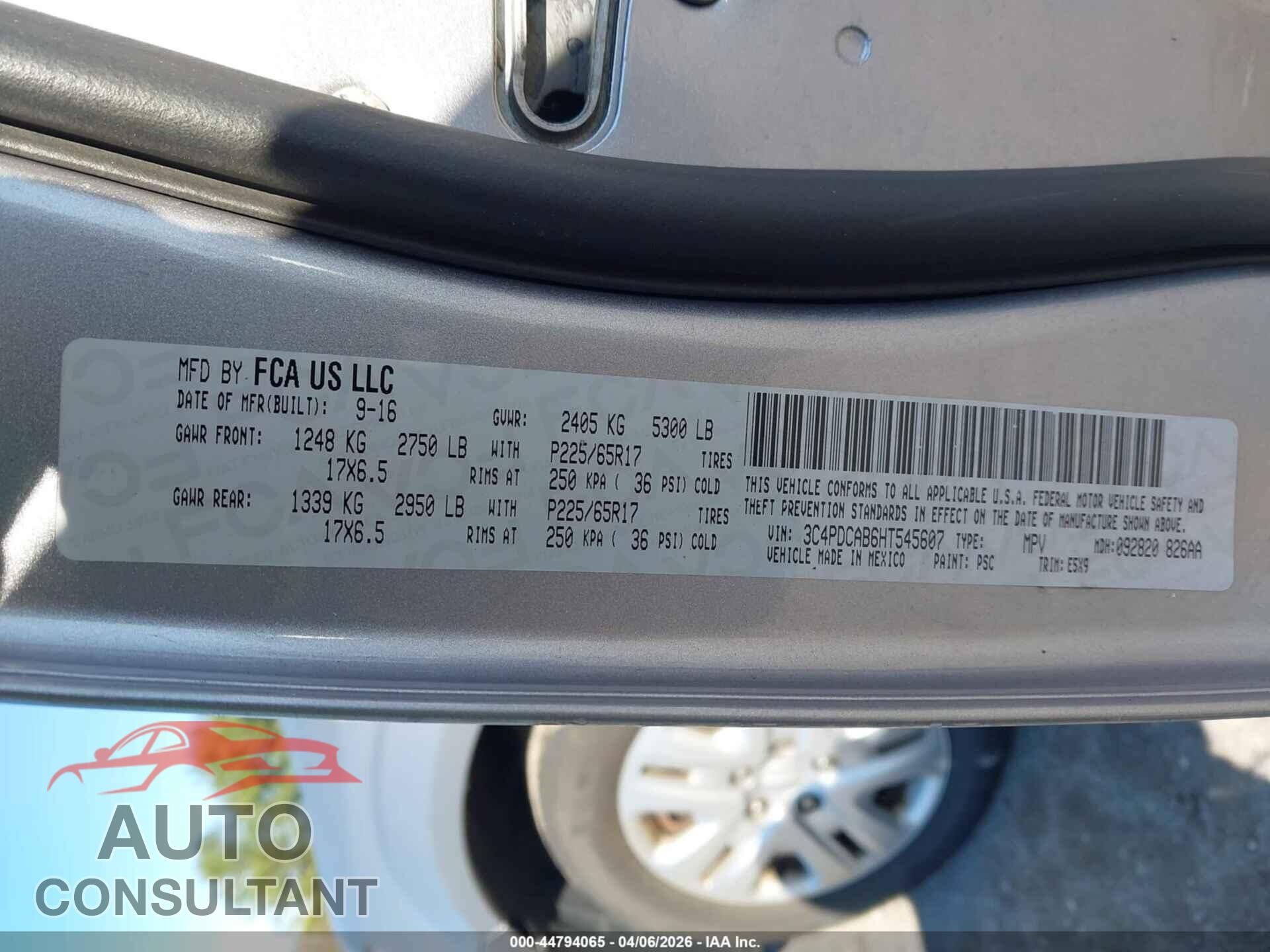 DODGE JOURNEY 2017 - 3C4PDCAB6HT545607