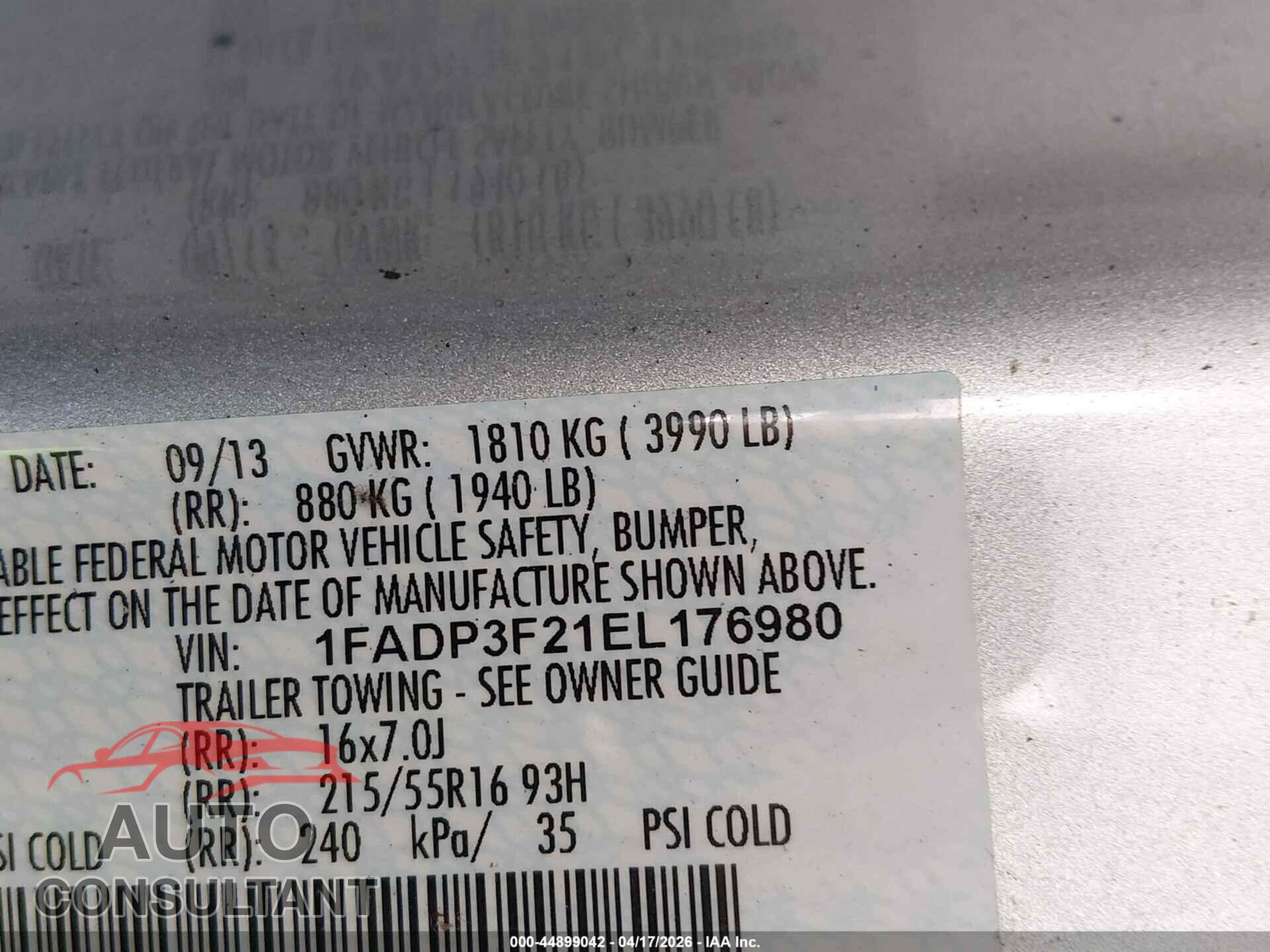 FORD FOCUS 2014 - 1FADP3F21EL176980