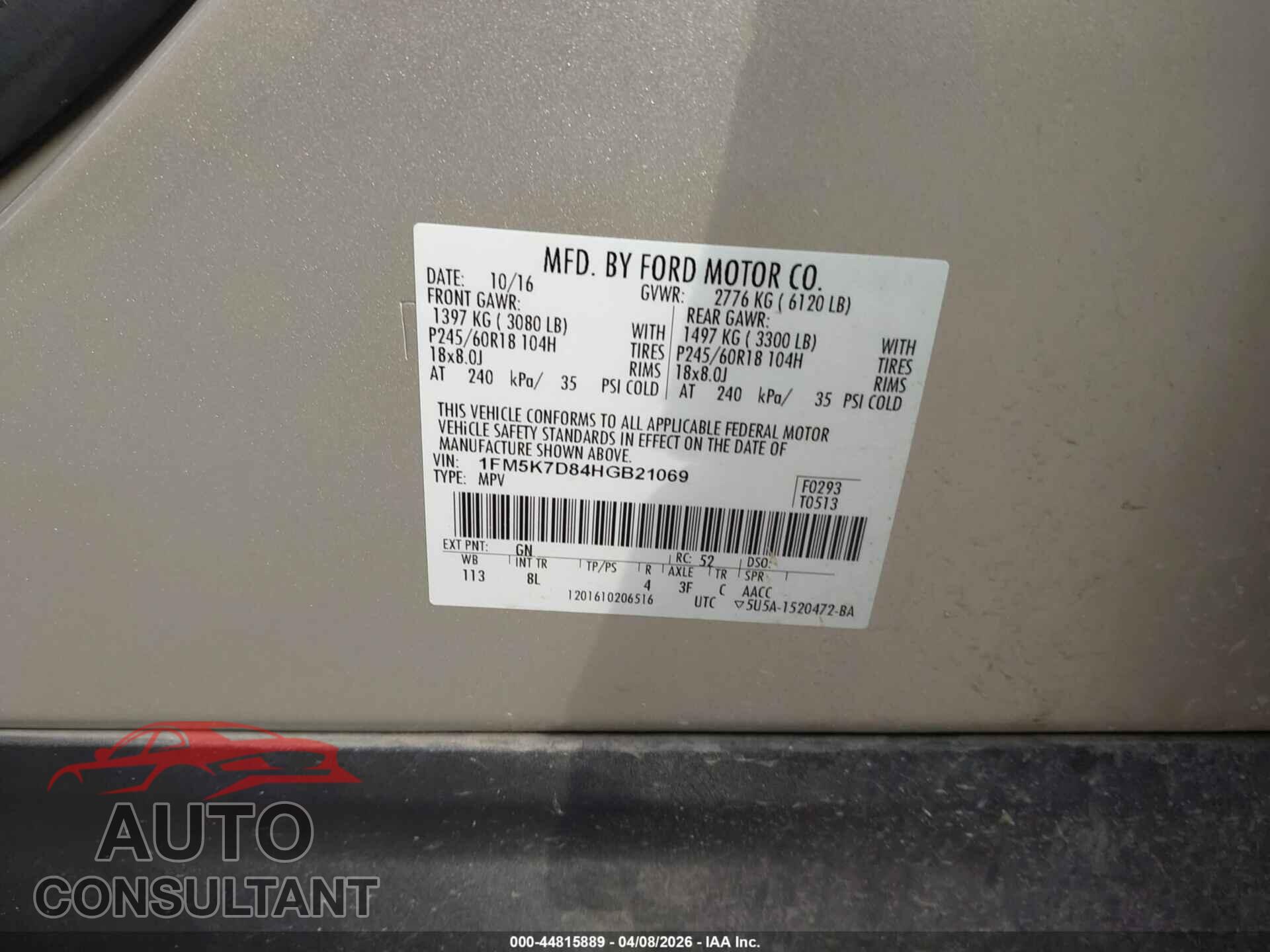 FORD EXPLORER 2017 - 1FM5K7D84HGB21069