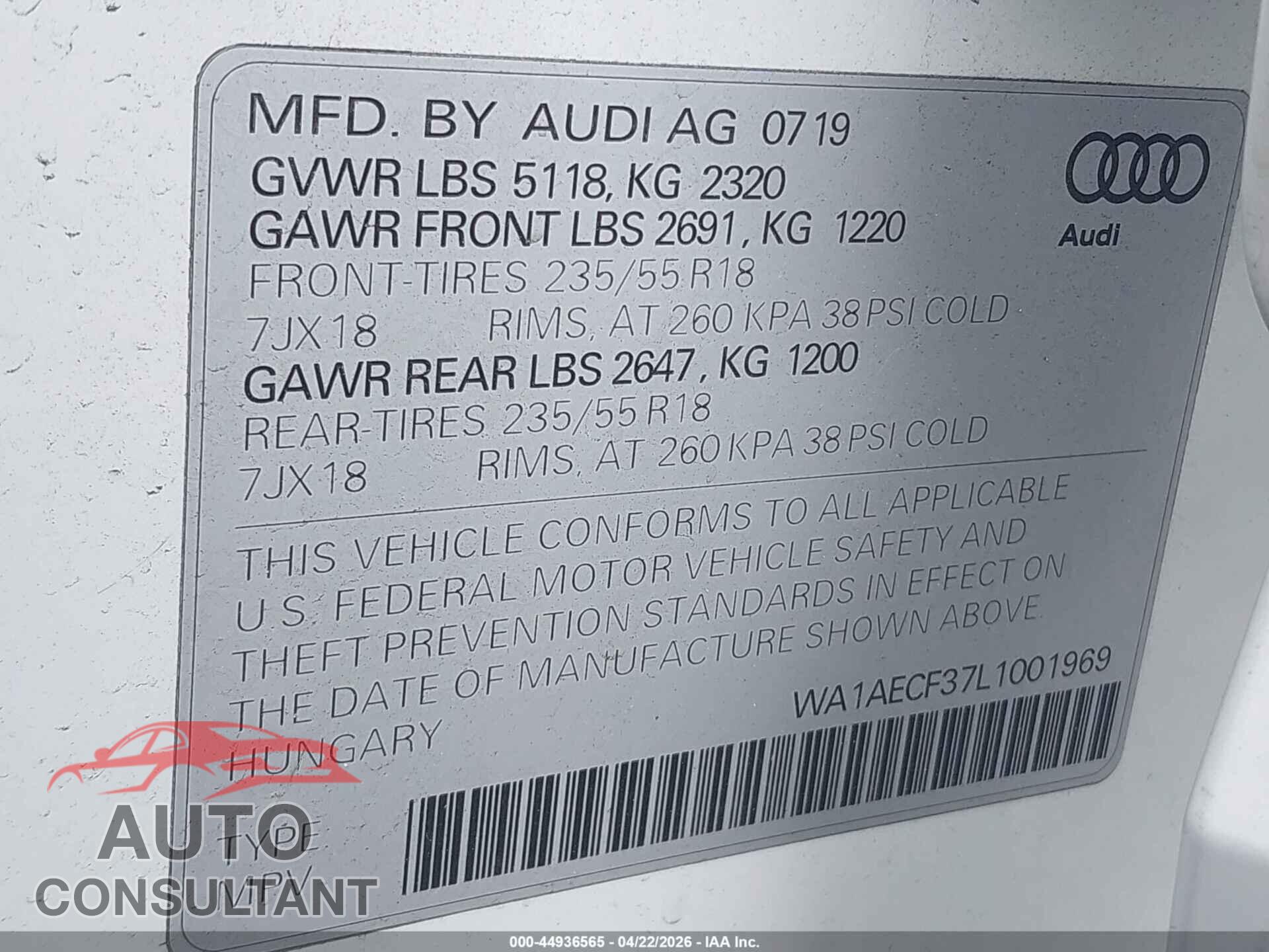 AUDI Q3 2020 - WA1AECF37L1001969