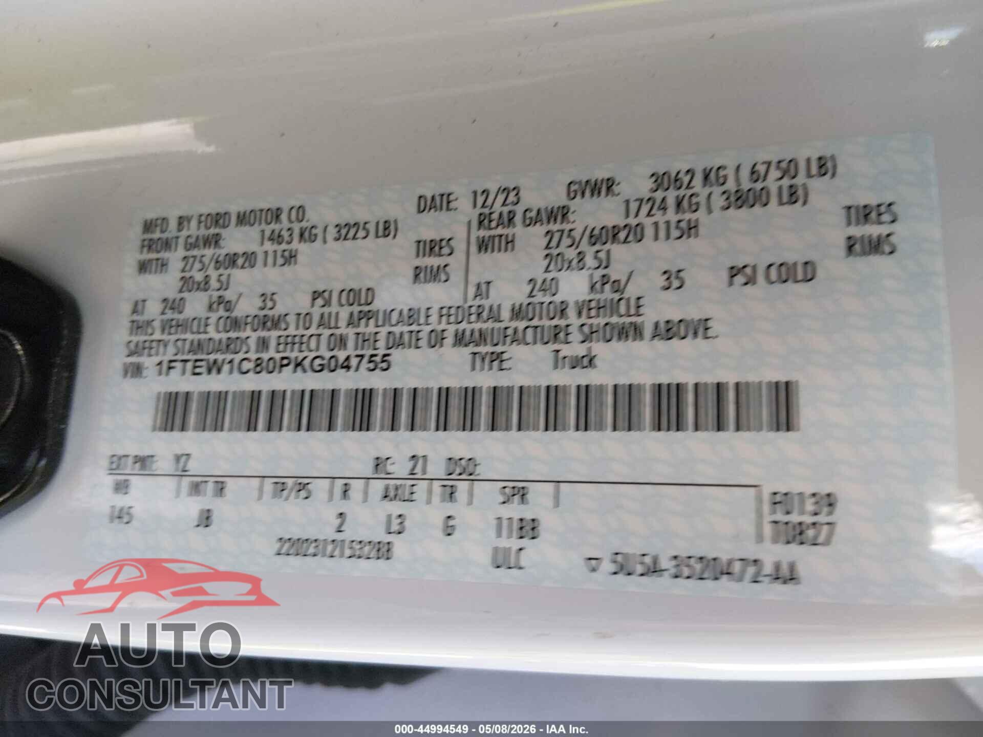 FORD F-150 2023 - 1FTEW1C80PKG04755