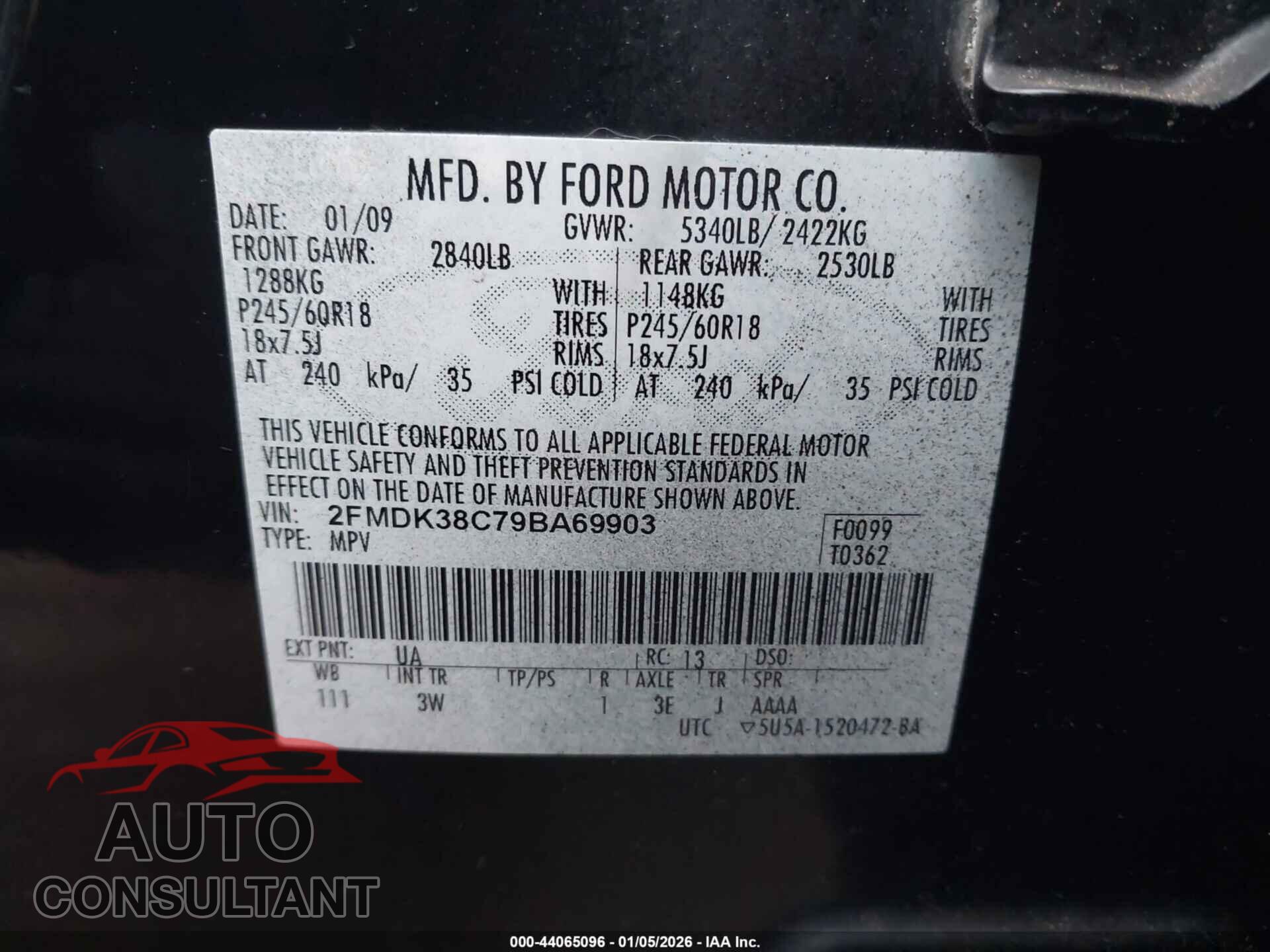 FORD EDGE 2009 - 2FMDK38C79BA69903