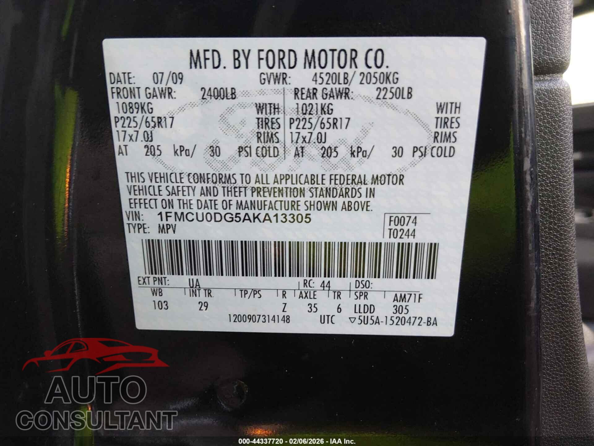 FORD ESCAPE 2010 - 1FMCU0DG5AKA13305