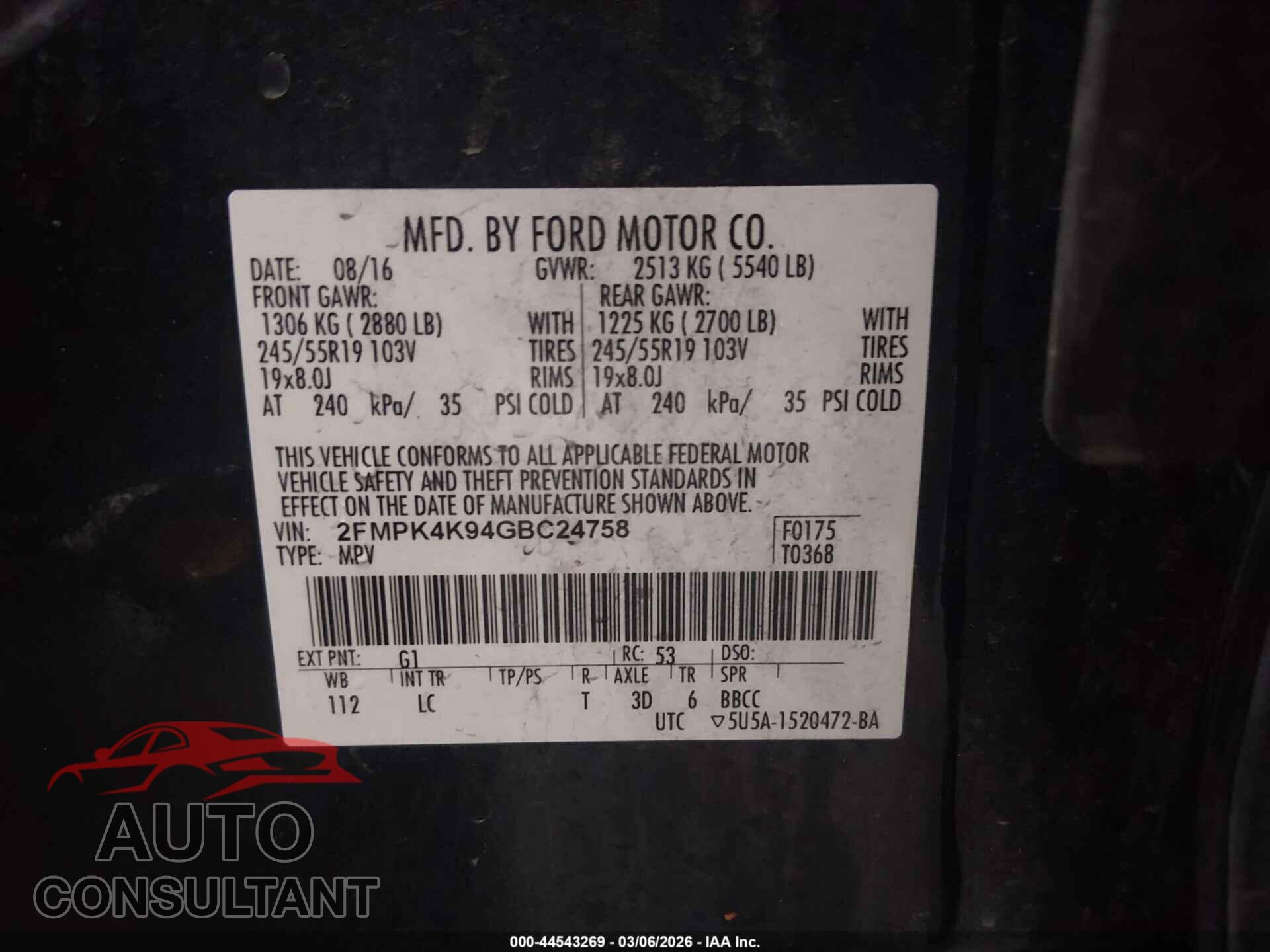 FORD EDGE 2016 - 2FMPK4K94GBC24758