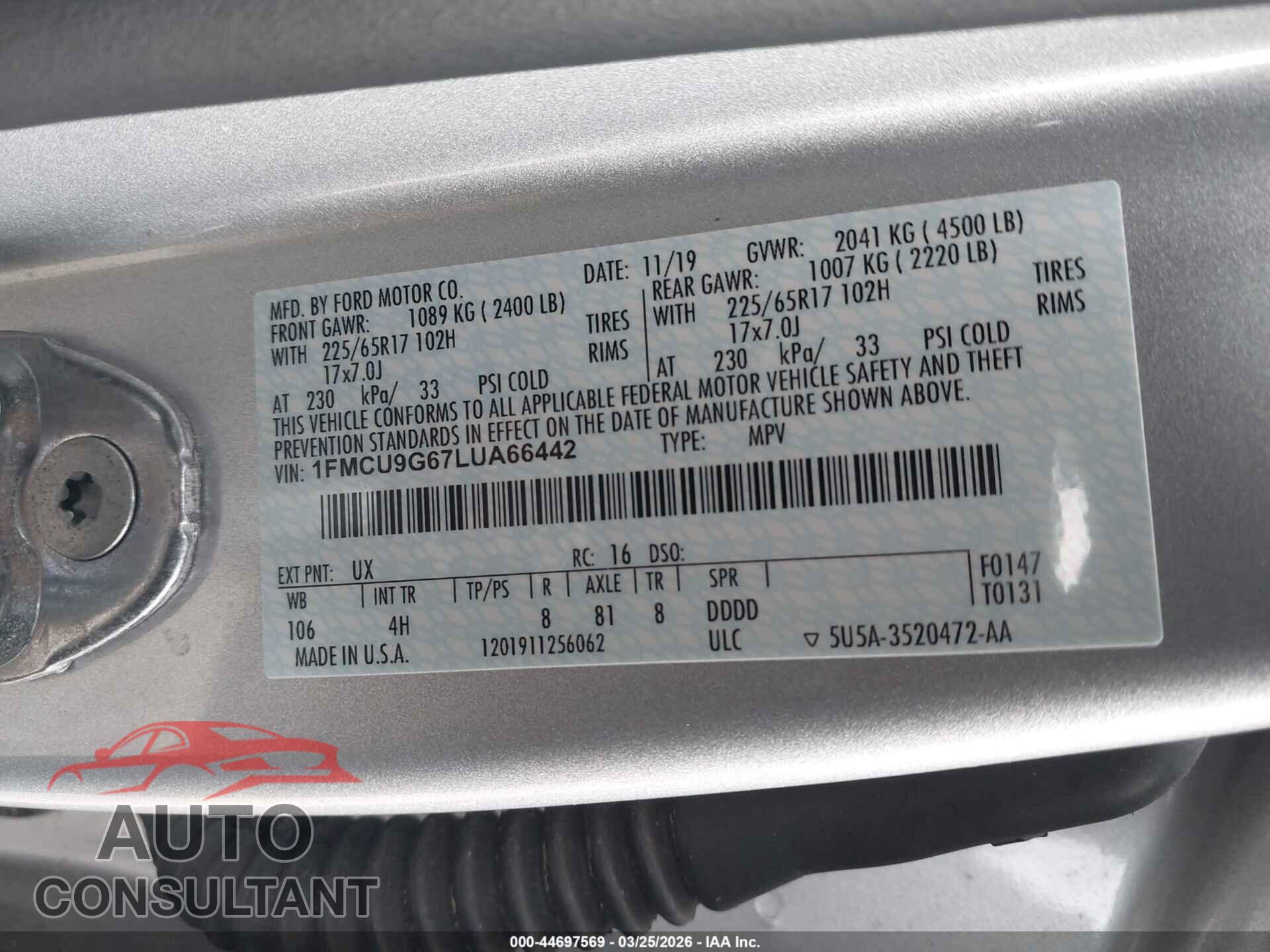 FORD ESCAPE 2020 - 1FMCU9G67LUA66442