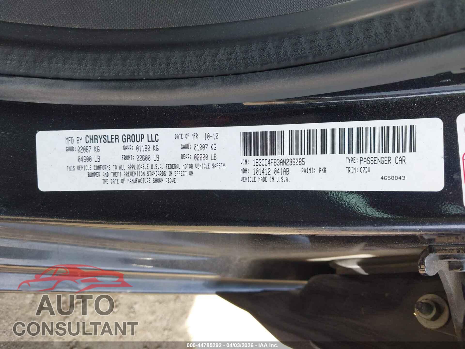 DODGE AVENGER 2010 - 1B3CC4FB3AN236085