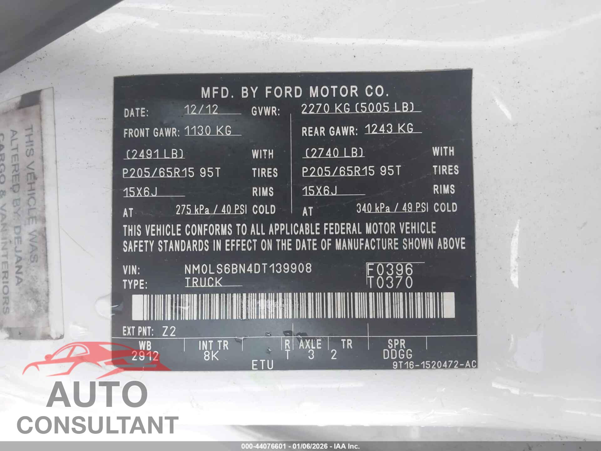 FORD TRANSIT CONNECT 2013 - NM0LS6BN4DT139908