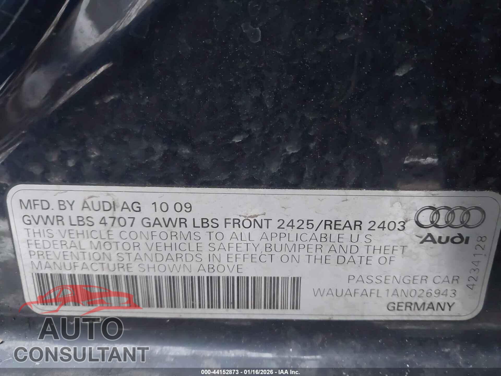AUDI A4 2010 - WAUAFAFL1AN026943