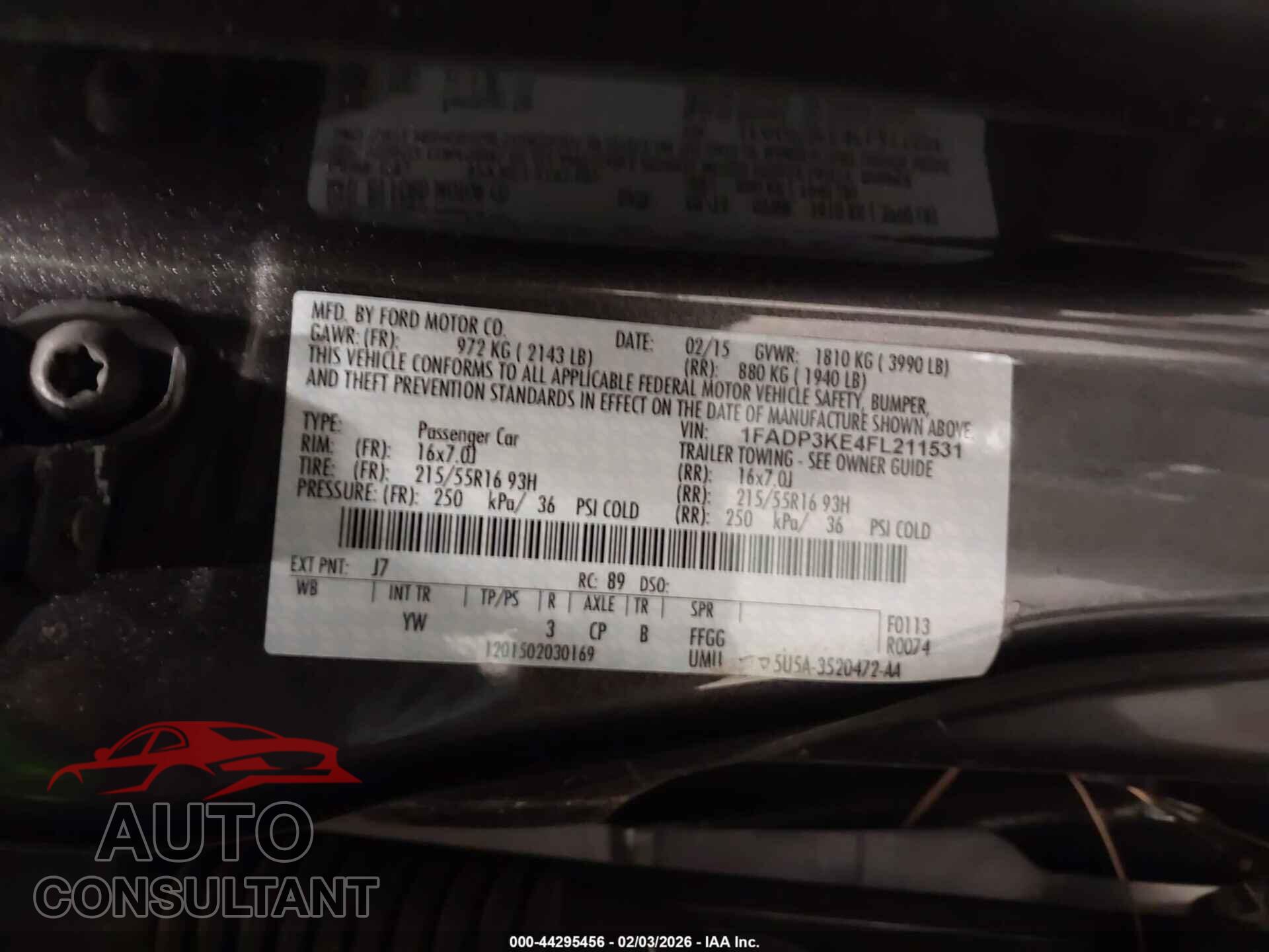FORD FOCUS 2015 - 1FADP3KE4FL211531
