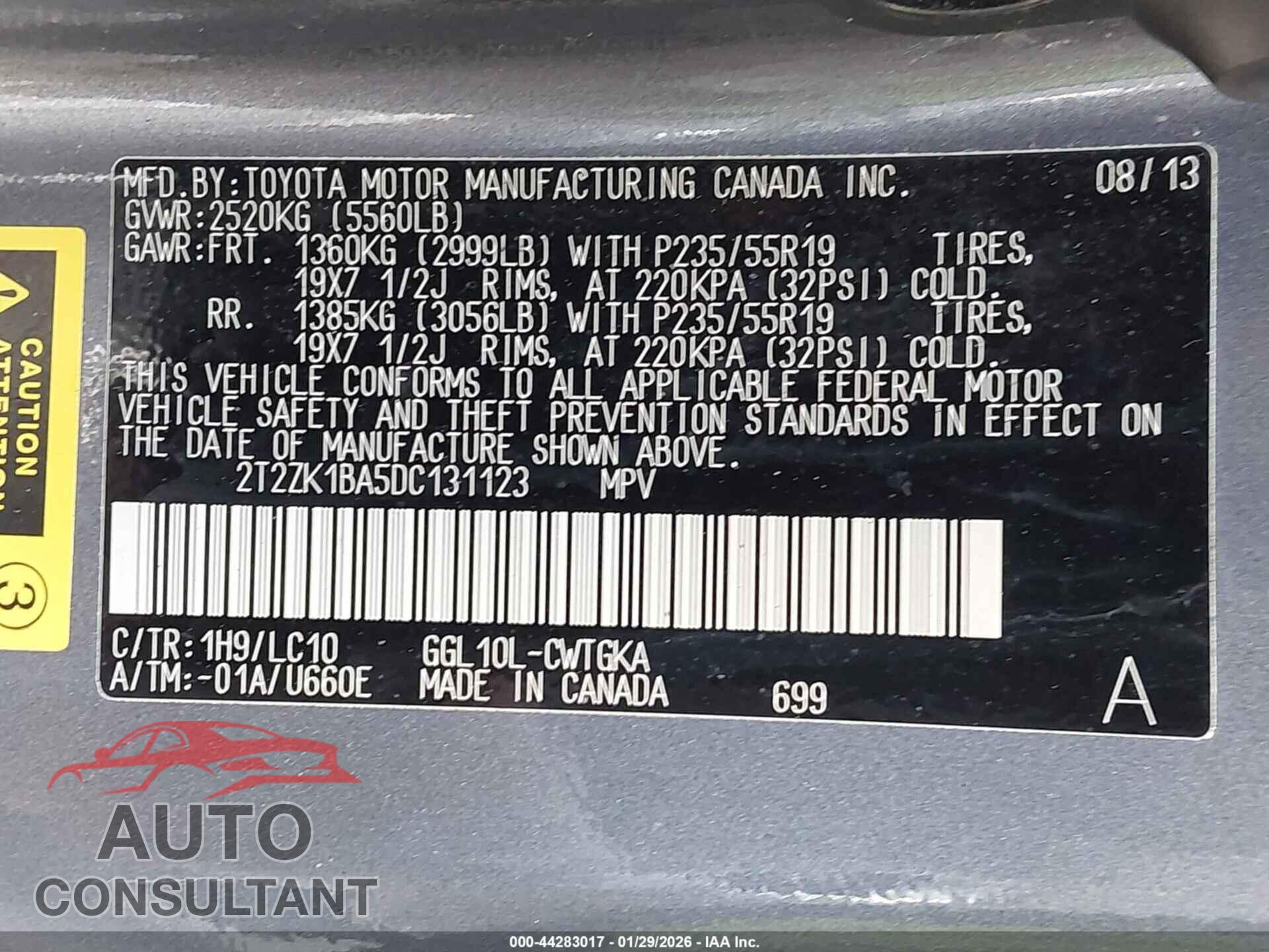 LEXUS RX 350 2013 - 2T2ZK1BA5DC131123