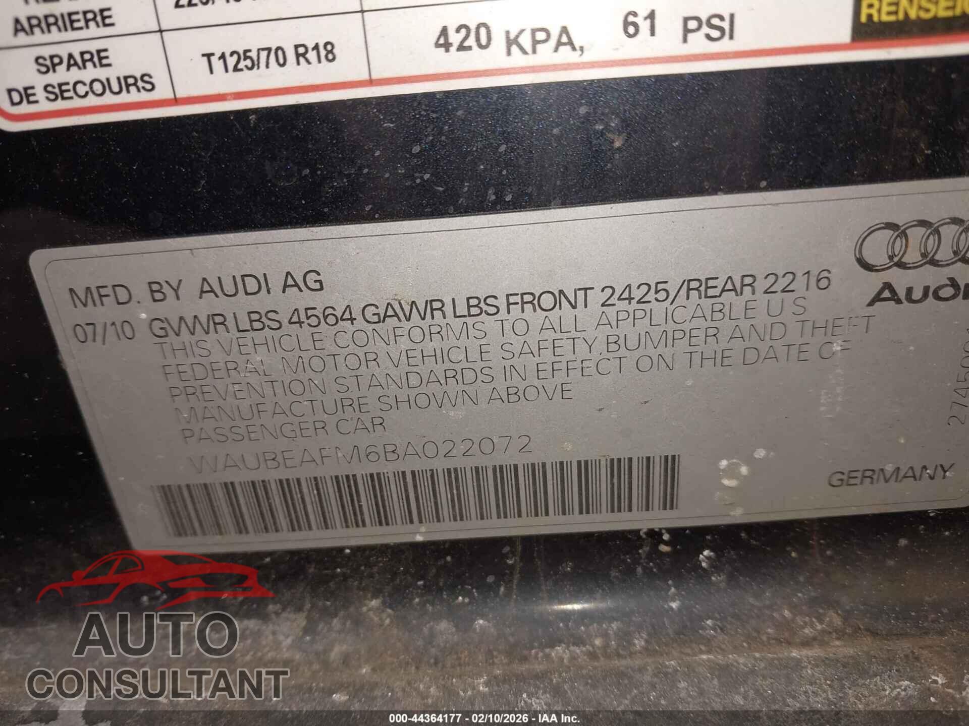 AUDI A3 2011 - WAUBEAFM6BA022072