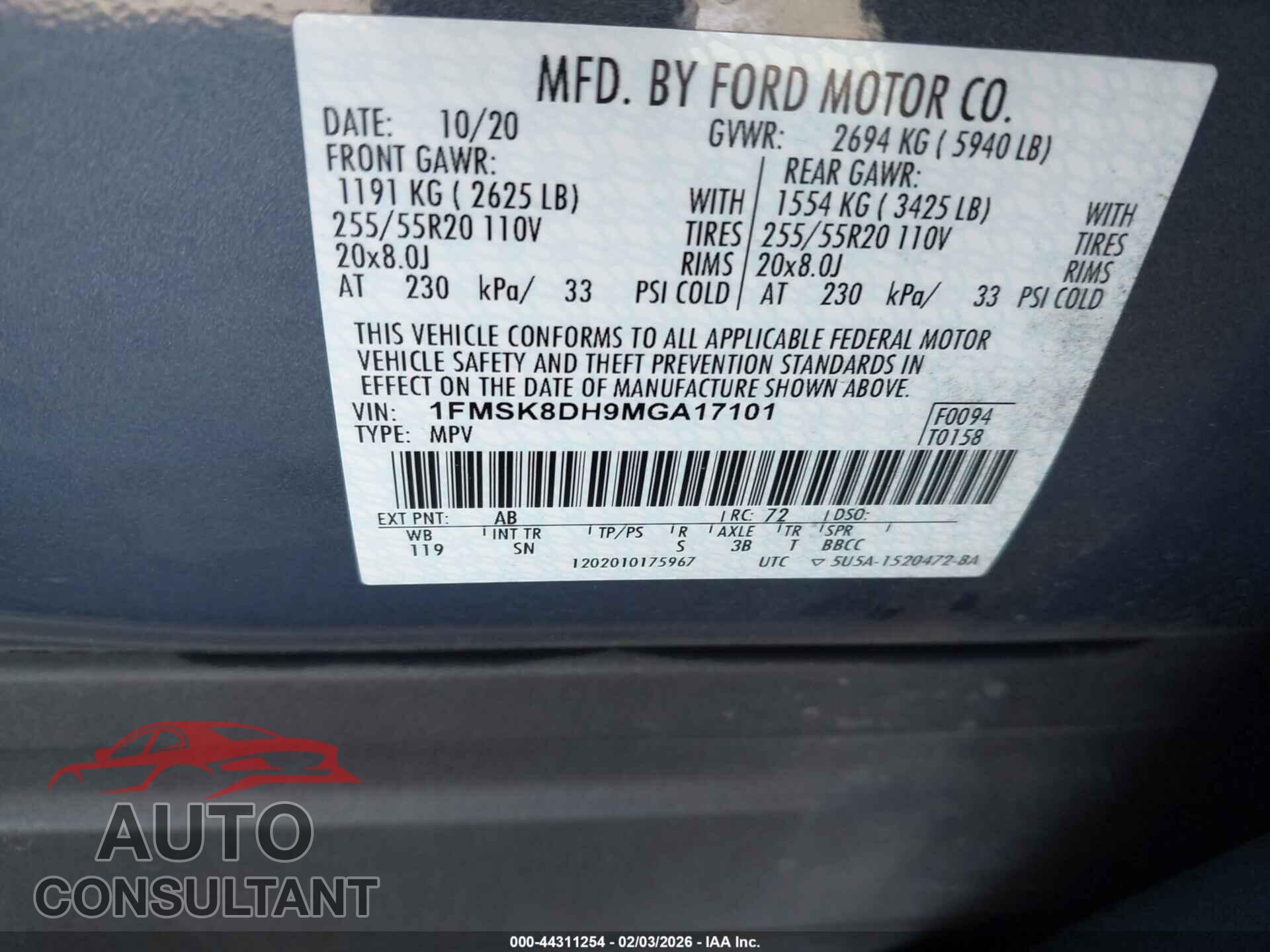 FORD EXPLORER 2021 - 1FMSK8DH9MGA17101