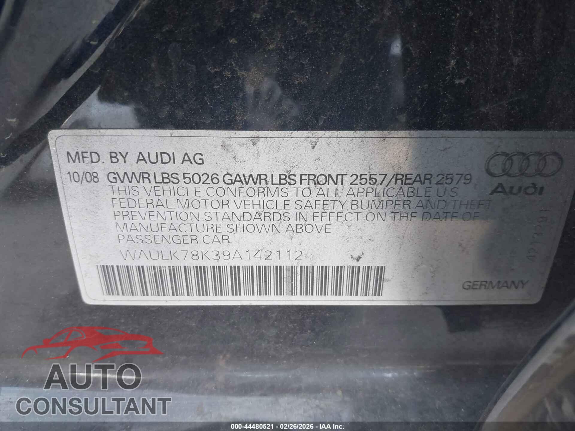 AUDI A4 2009 - WAULK78K39A142112