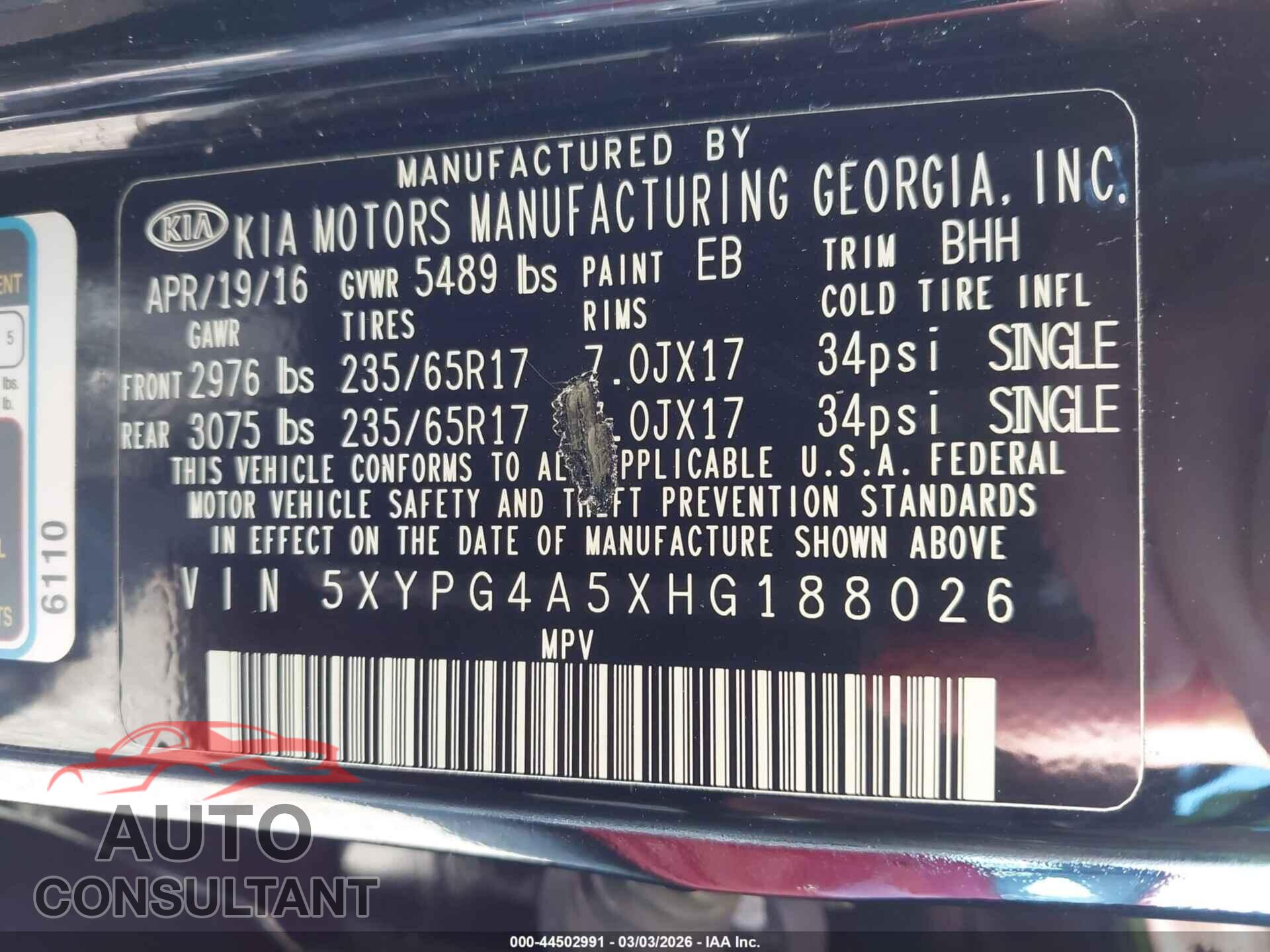 KIA SORENTO 2017 - 5XYPG4A5XHG188026