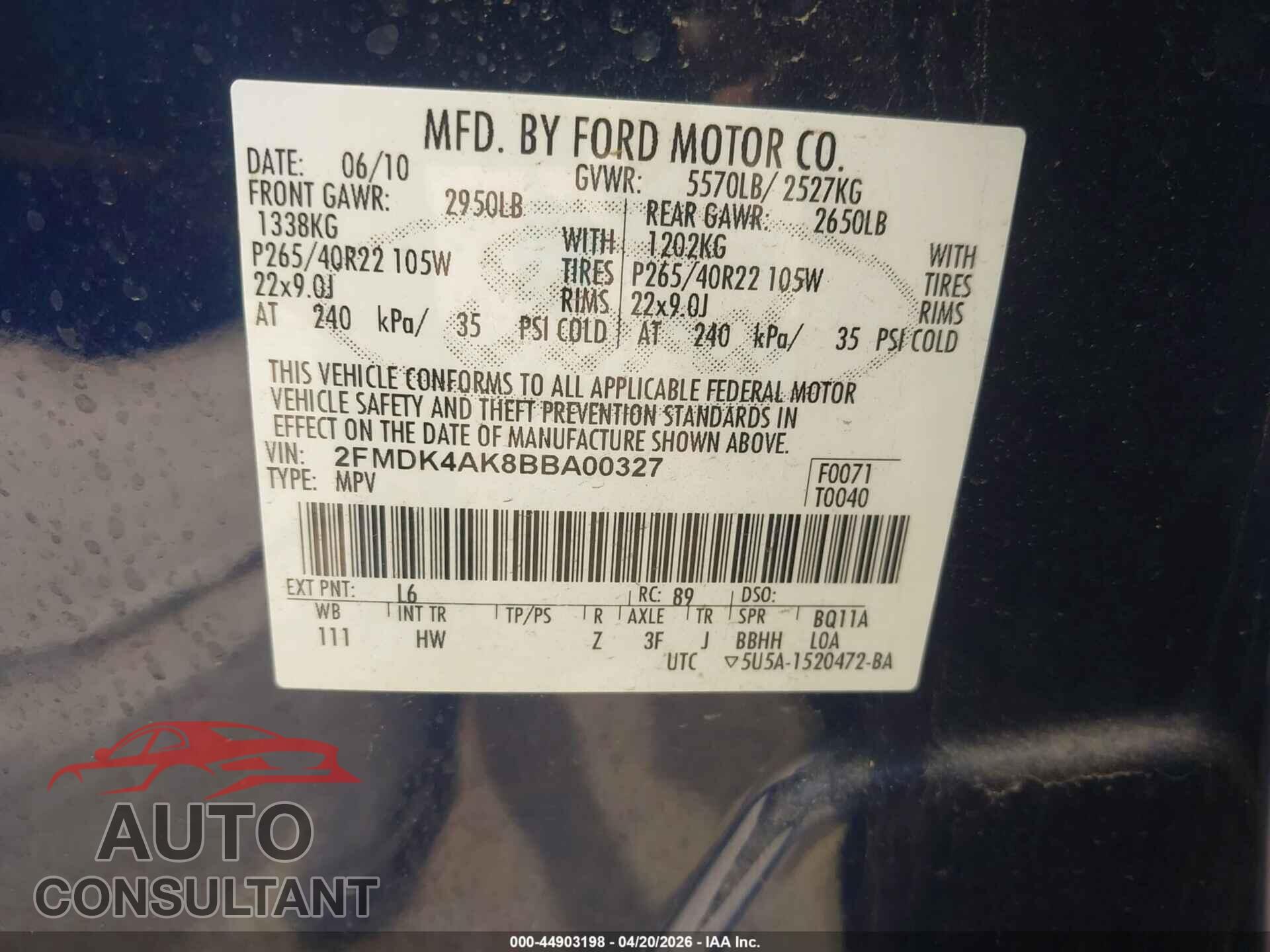 FORD EDGE 2011 - 2FMDK4AK8BBA00327