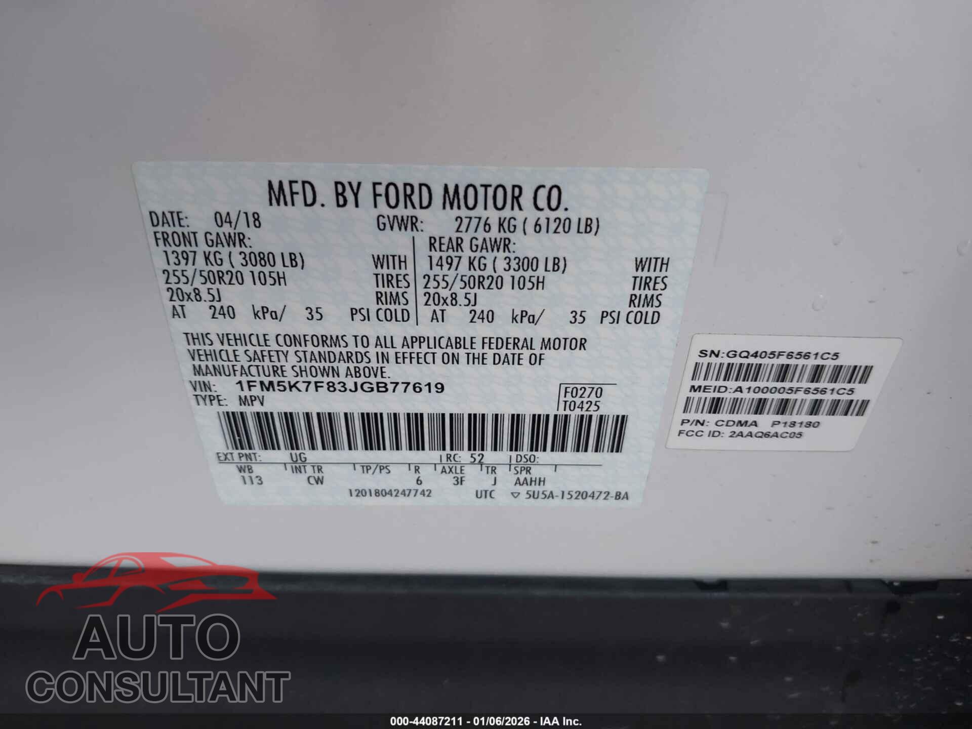 FORD EXPLORER 2018 - 1FM5K7F83JGB77619