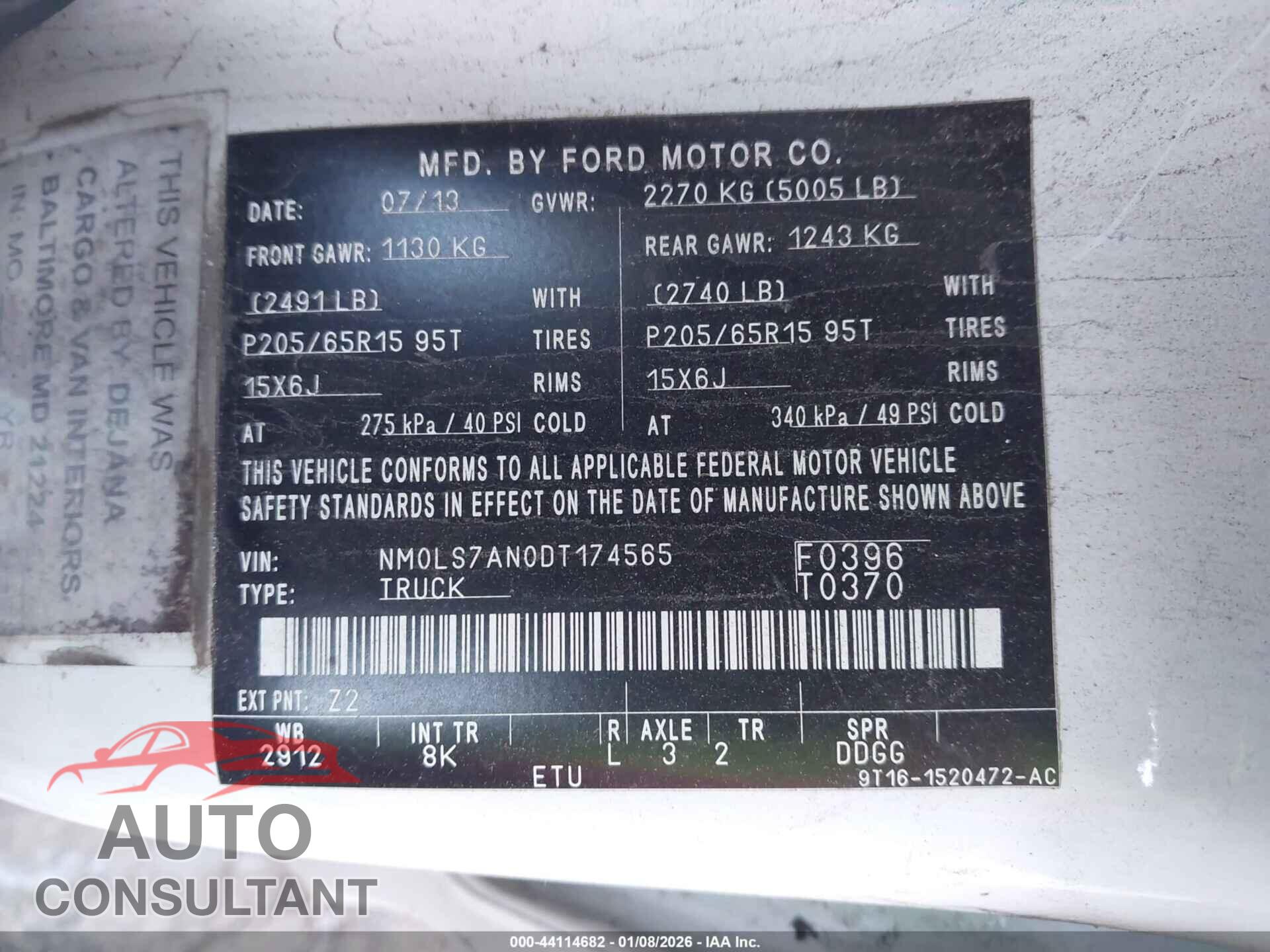 FORD TRANSIT CONNECT 2013 - NM0LS7AN0DT174565