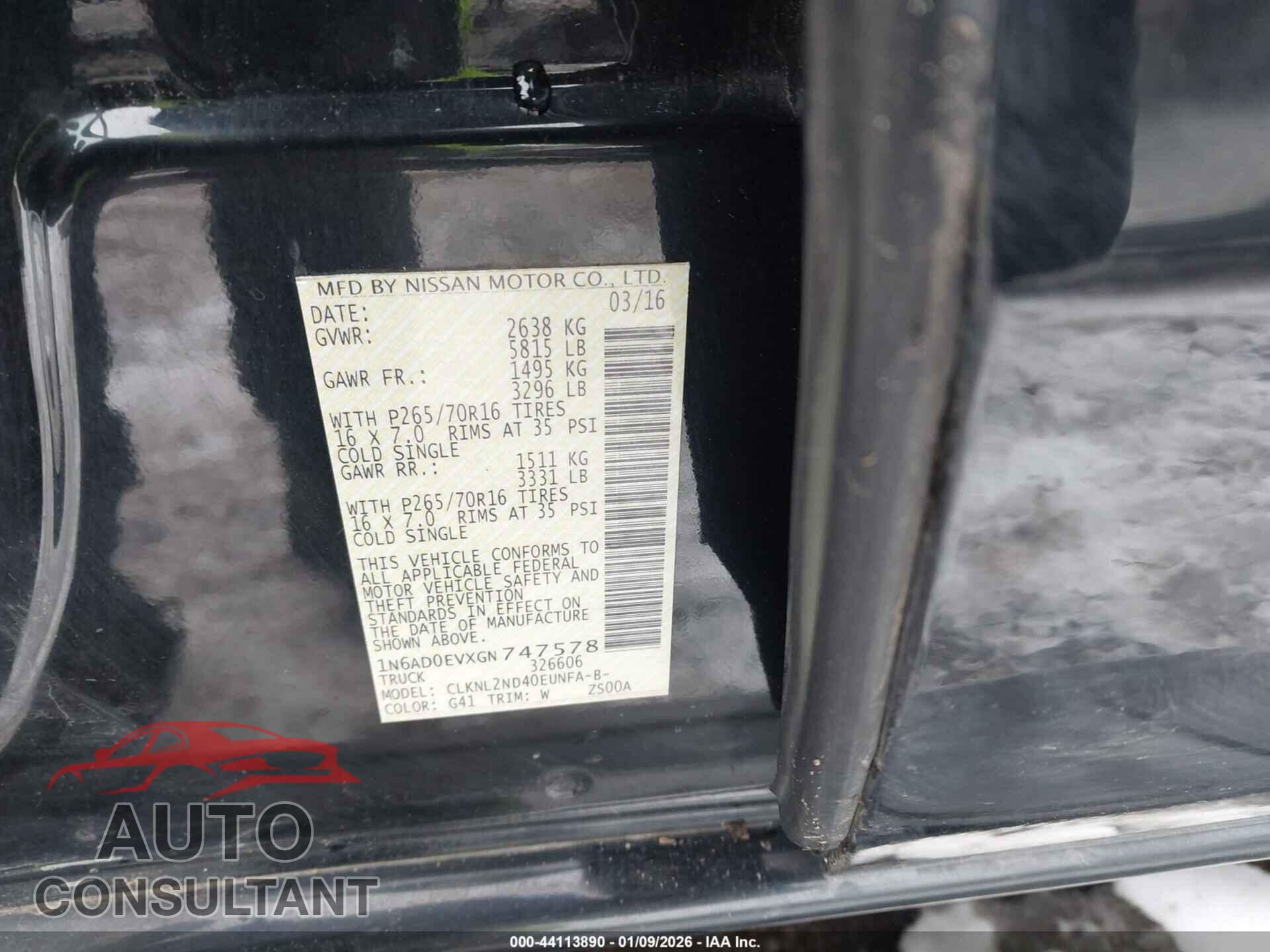 NISSAN FRONTIER 2016 - 1N6AD0EVXGN747578
